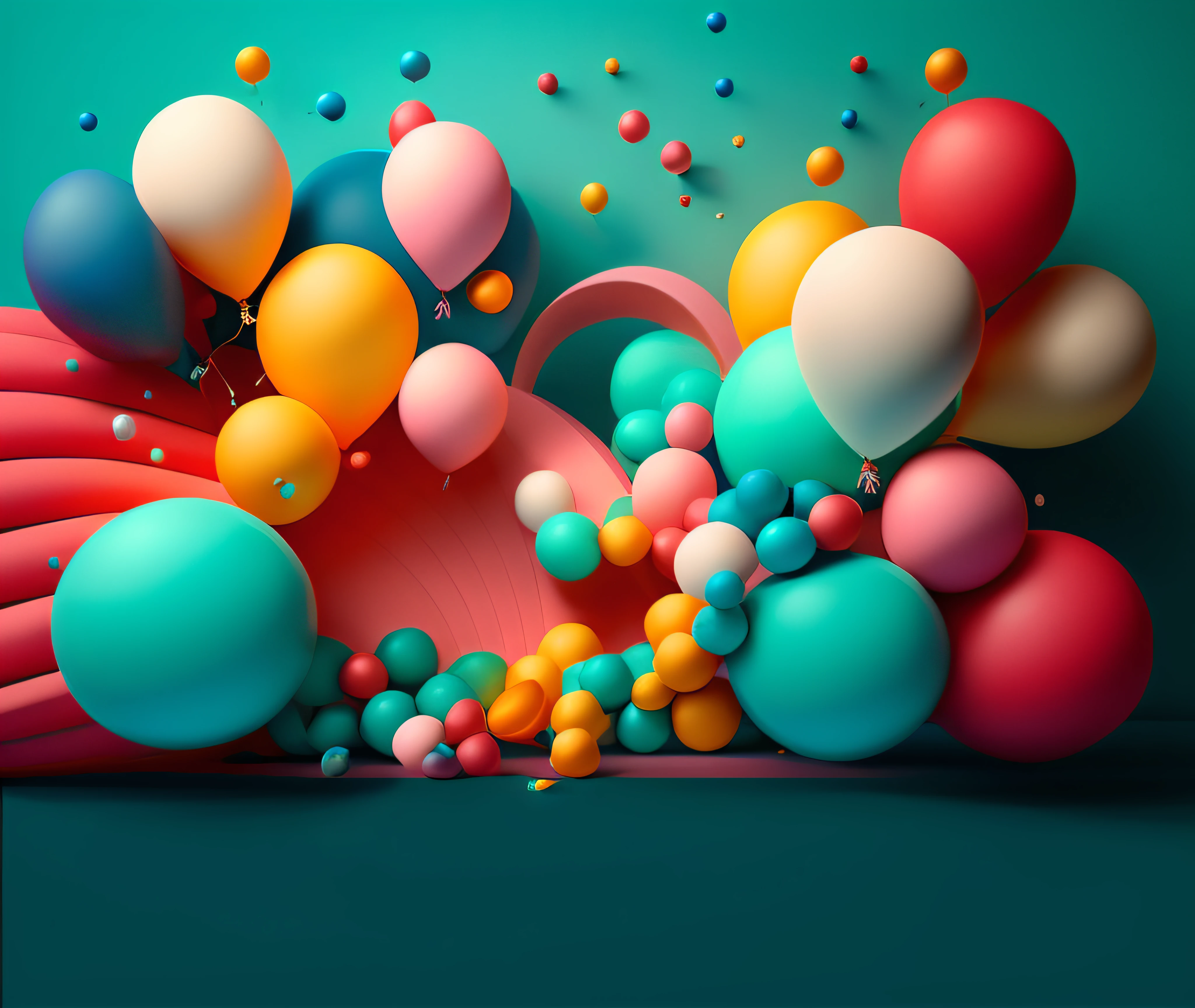 Los globos flotan en el aire sobre un fondo azul, Cinema 4D render colorido, Renderizado abstracto 3D superpuesto, 3 d illustration, 3 d illustration, highly detailed composition, 3d matte illustration, Renderizado en Cinema 4D, Renderizado en Cinema4D, Fondo hiperrealista, Globos de fiesta, abstract 3d rendering, colorful composition, colorful backdrop, escena colorida