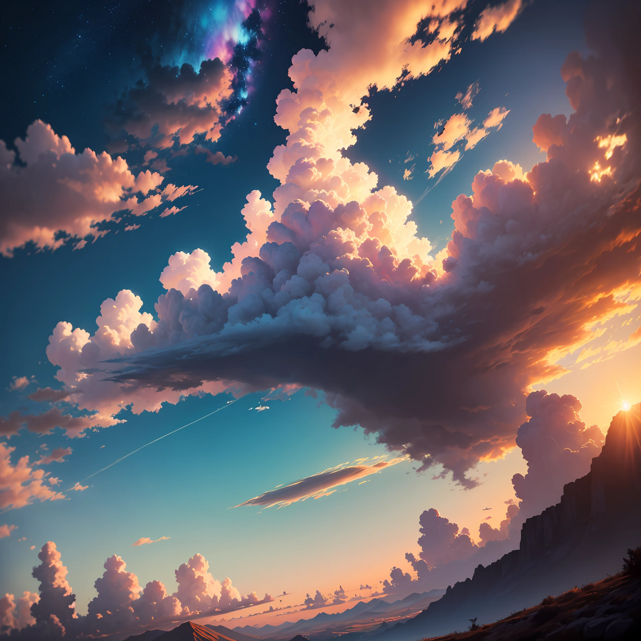 Seven fairy sunsets，The clouds are in the shape of seven fairies，Colorful auspicious clouds，Wish，Best Picture Quality --auto