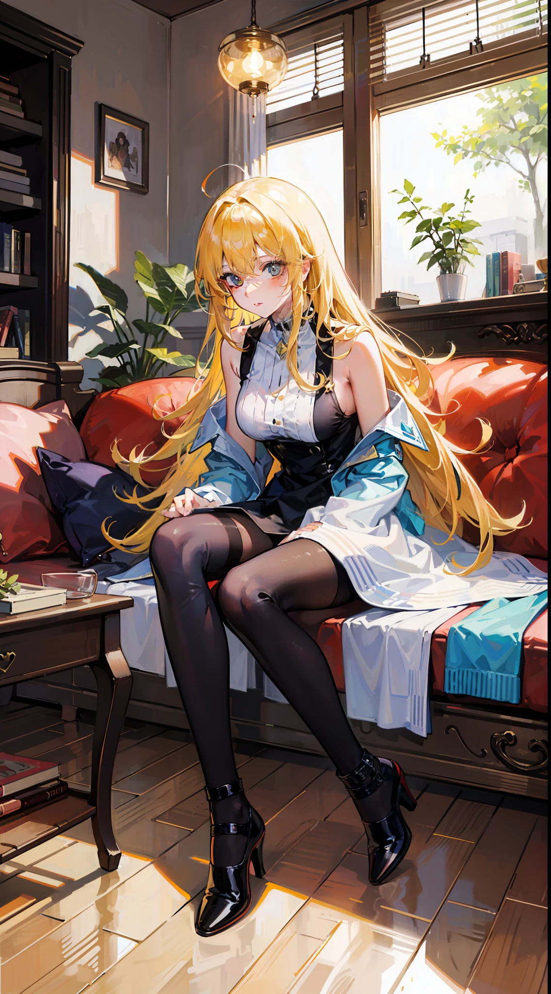 animel,Long hair,Air bangs,Yellow hair,female pervert,Haut du corps