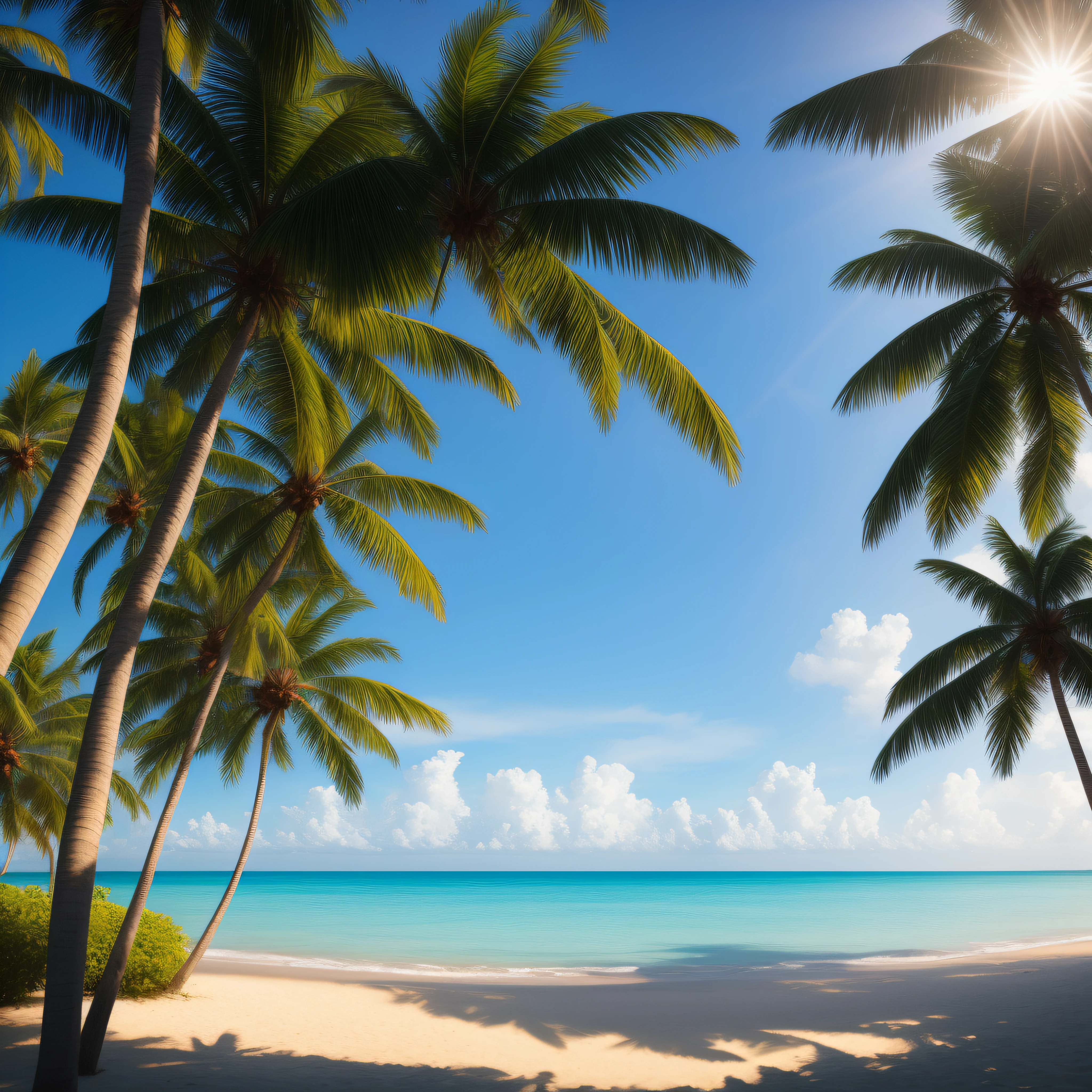 beaches,evening light,Coconut Tree,The shadows of the trees swayed,Refreshing。