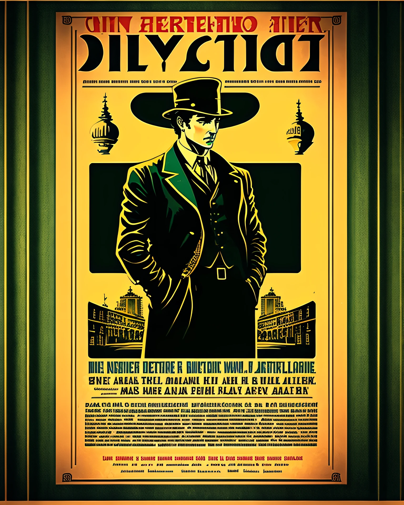 Art Deco style exotic detective fiction book posters are the main focus.