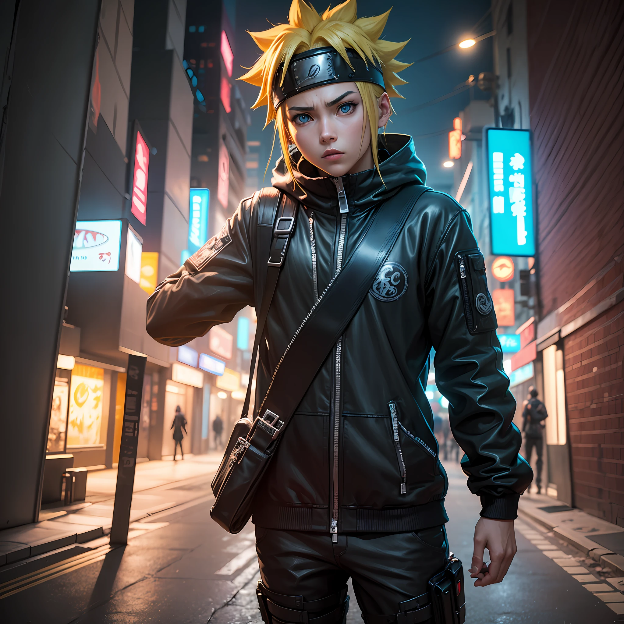 Naruto Anime :: cyberpunk::1 blacklight::2 DSLR::1 CYMK::1 carbon fiber::1 --ar 2:1 --v 4 --quality 2 --stylize 1000 --auto