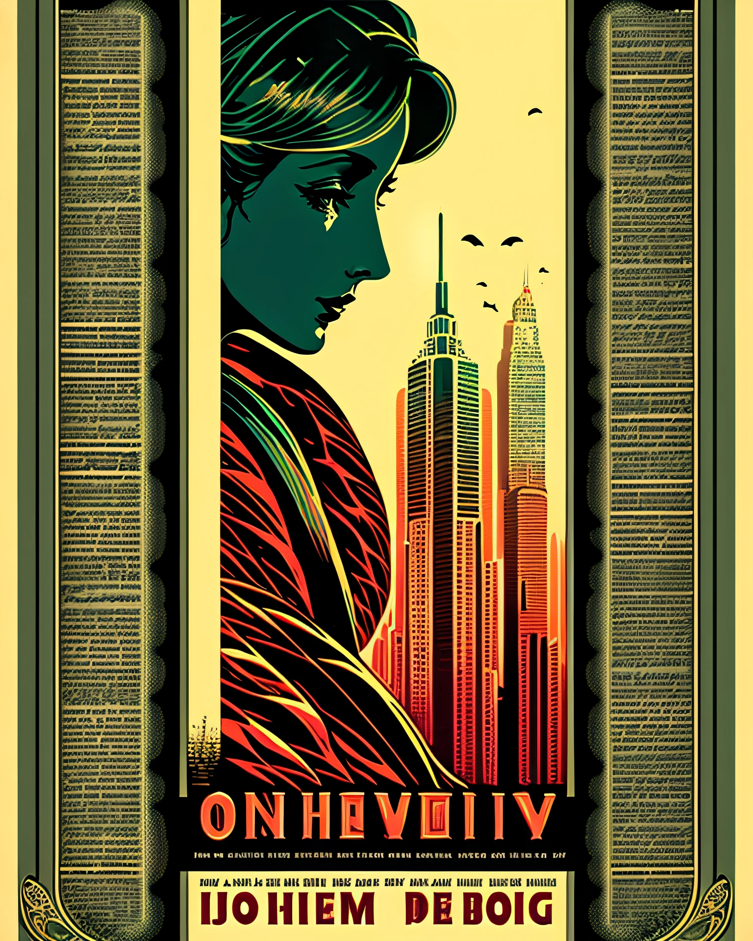Art Deco style exotic detective fiction book posters are the main focus.