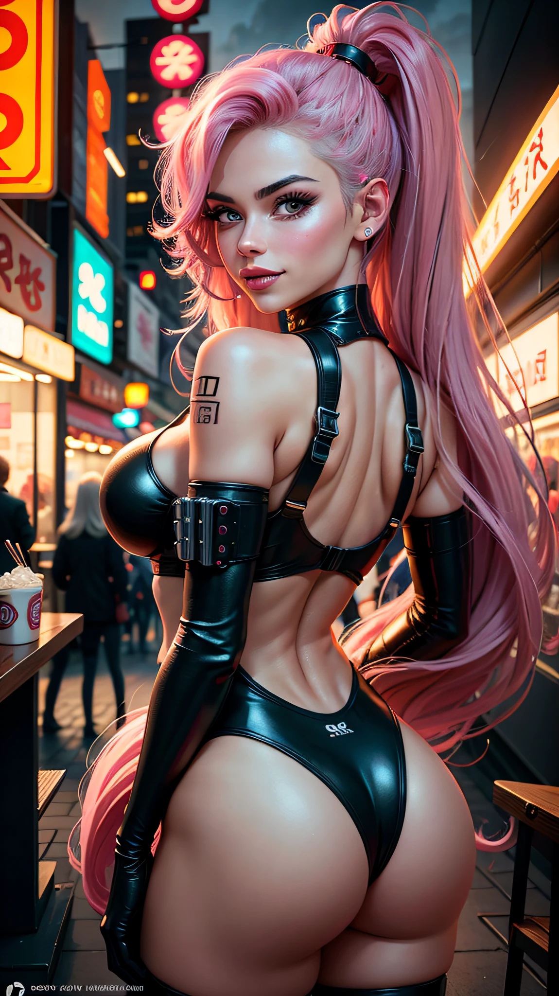 ((best qualitiy)), ((巨作)), (Very detailed:1.3), 3d, belle (Cyberpunk:1.3) Red-haired woman with scarlet red eyes with braids and pearls, arafed dans une combinaison rouge futuriste, collant resille