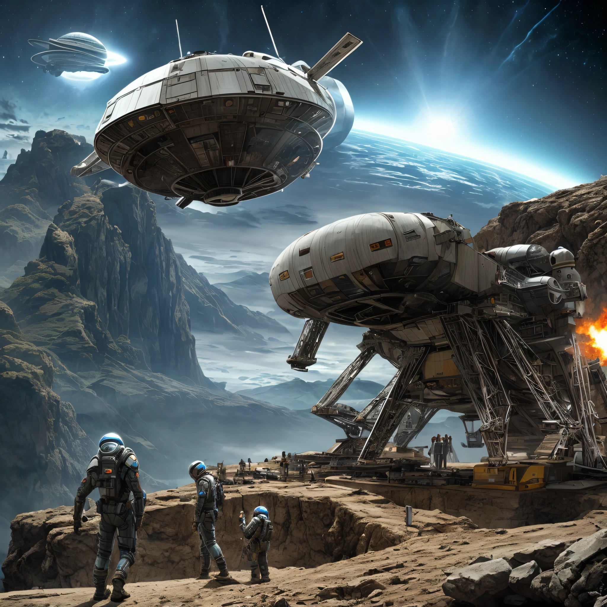 basado en la pelicula prometheus, los tripulantes de la spacecraft prometheus observan las inmensas construciones fantasticas y supertecnologica del planeta --auto