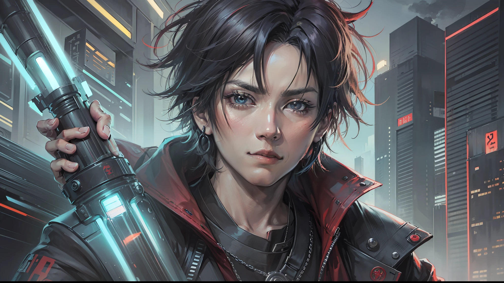 ''Uchiha Sasuke is one of the most handsome characters in the series, with a handsome face. He wears the traditional clothes of the Uchiha clan with the Konoha emblem on the sash and the clan emblem on the shirt. Focus on drawing close-up eyes drawing the legendary Sharingan limit bloodline eyes, eyes towards the viewer, detailed, meticulous, 8k quality. The scene of the leaf village in the Naruto manga by Kishimoto Masashi. Romantic style, style, super handsome appearance, cold personality, charming and sometimes no less "young buffalo", Uchiha Sasuke is the idol of many fans, especially women.''