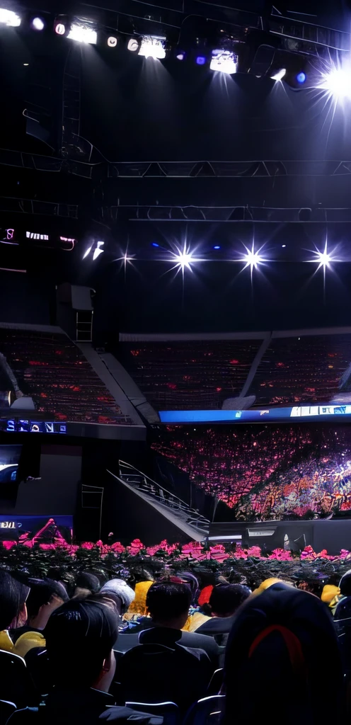 Esports reality TV show:A stage full of esports atmosphere、Lights and cameras surround the contestants。Jiang Ran and Shang Shixu are the focus of the show, It has received the attention and expectation of many audiences, Two-dimensional, UHD, highres, super detail