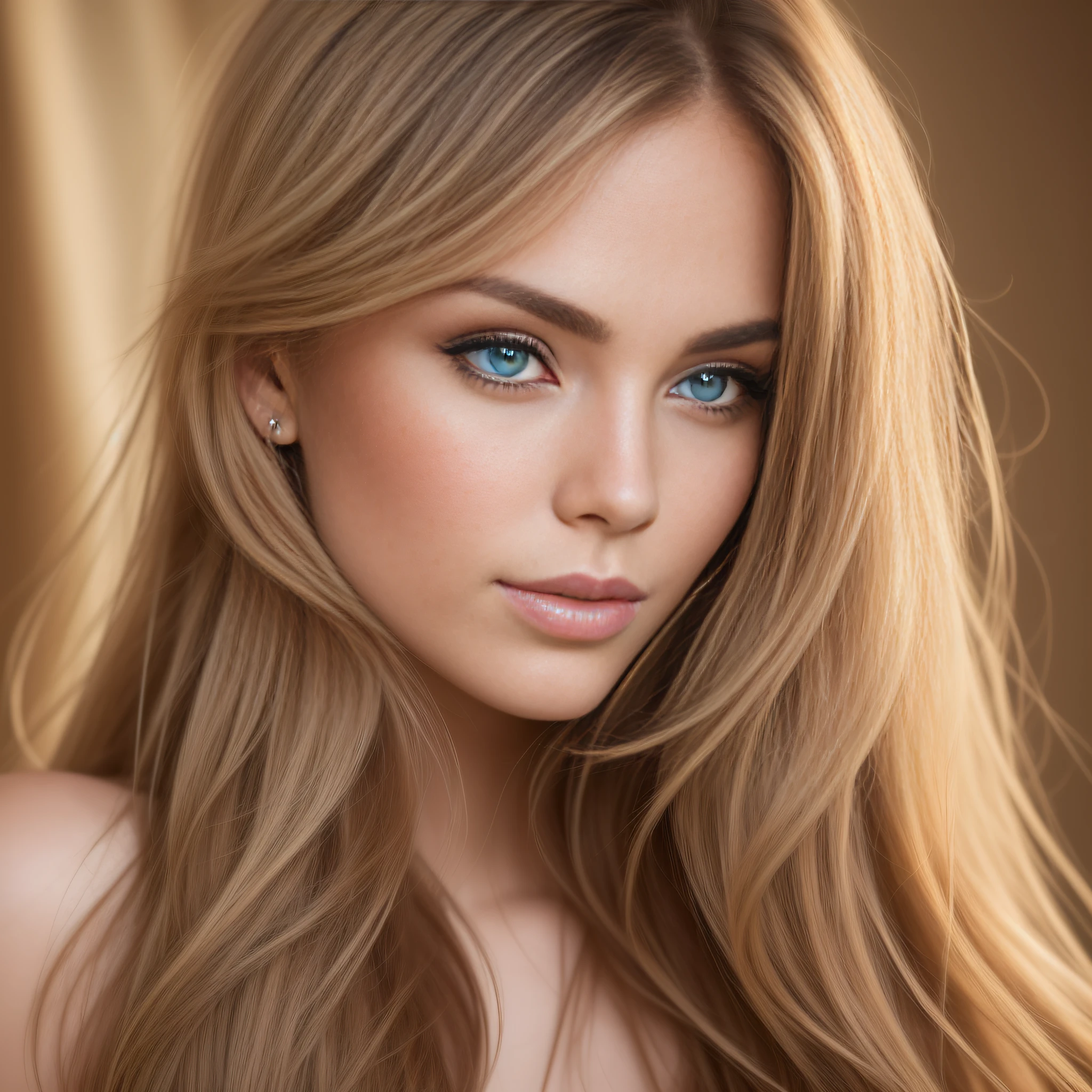 arafed woman with long hair and blue eyes posing for a picture, beautiful female model, biting lips, naughty, aroused, blonde and attractive features, light borwn hair, light brown hair blue eyes, attractive female face, brown-blond-hair pretty face, beautiful female face, young beautiful woman, beautiful fine face features, beautiful portrait image, tanned beauty portrait, thin lustrous hair