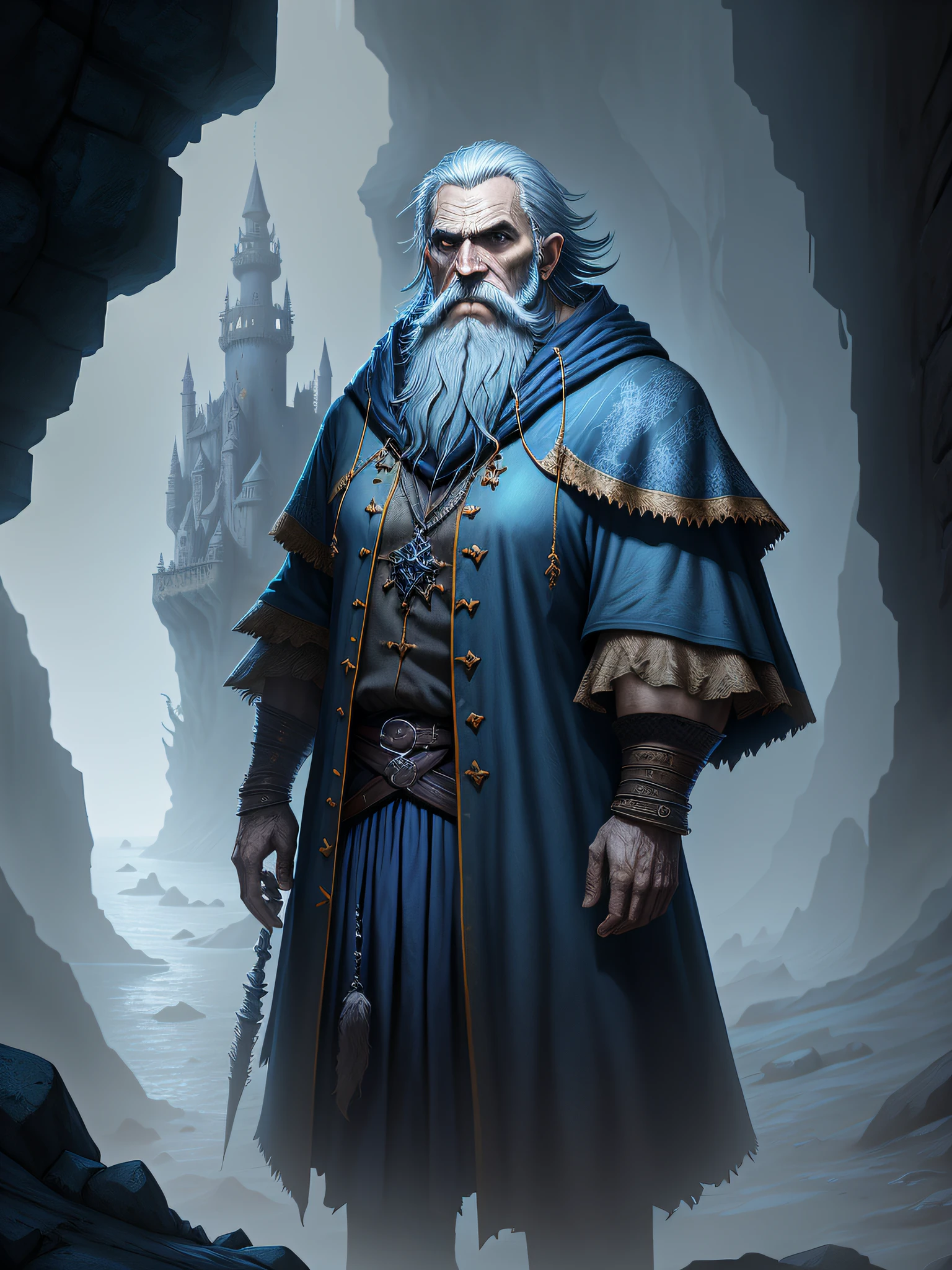 an old wizard doing spells, emphasis on its action, texturas ultra detalhadas, layers of textures faithful to reality, Professional  lighting, detalhamento realista