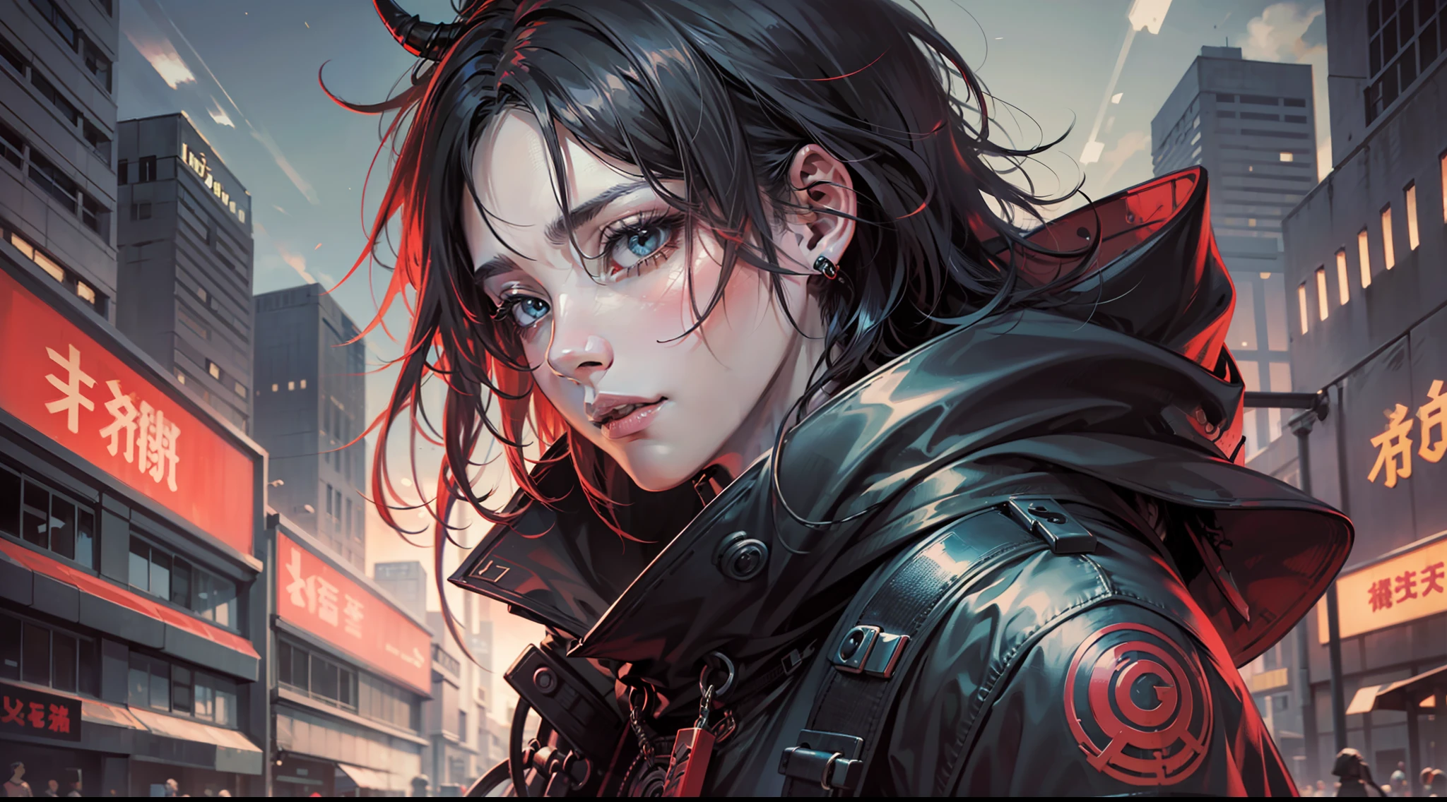 ''Uchiha Sasuke is one of the most handsome characters in the series, with a handsome face. He wears the traditional clothes of the Uchiha clan with the Konoha emblem on the sash and the clan emblem on the shirt. Focus on drawing close-up eyes drawing the legendary Sharingan limit bloodline eyes, eyes towards the viewer, detailed, meticulous, 8k quality. The scene of the leaf village in the Naruto manga by Kishimoto Masashi. Romantic style, style, super handsome appearance, cold personality, charming and sometimes no less "young buffalo", Uchiha Sasuke is the idol of many fans, especially women.''
