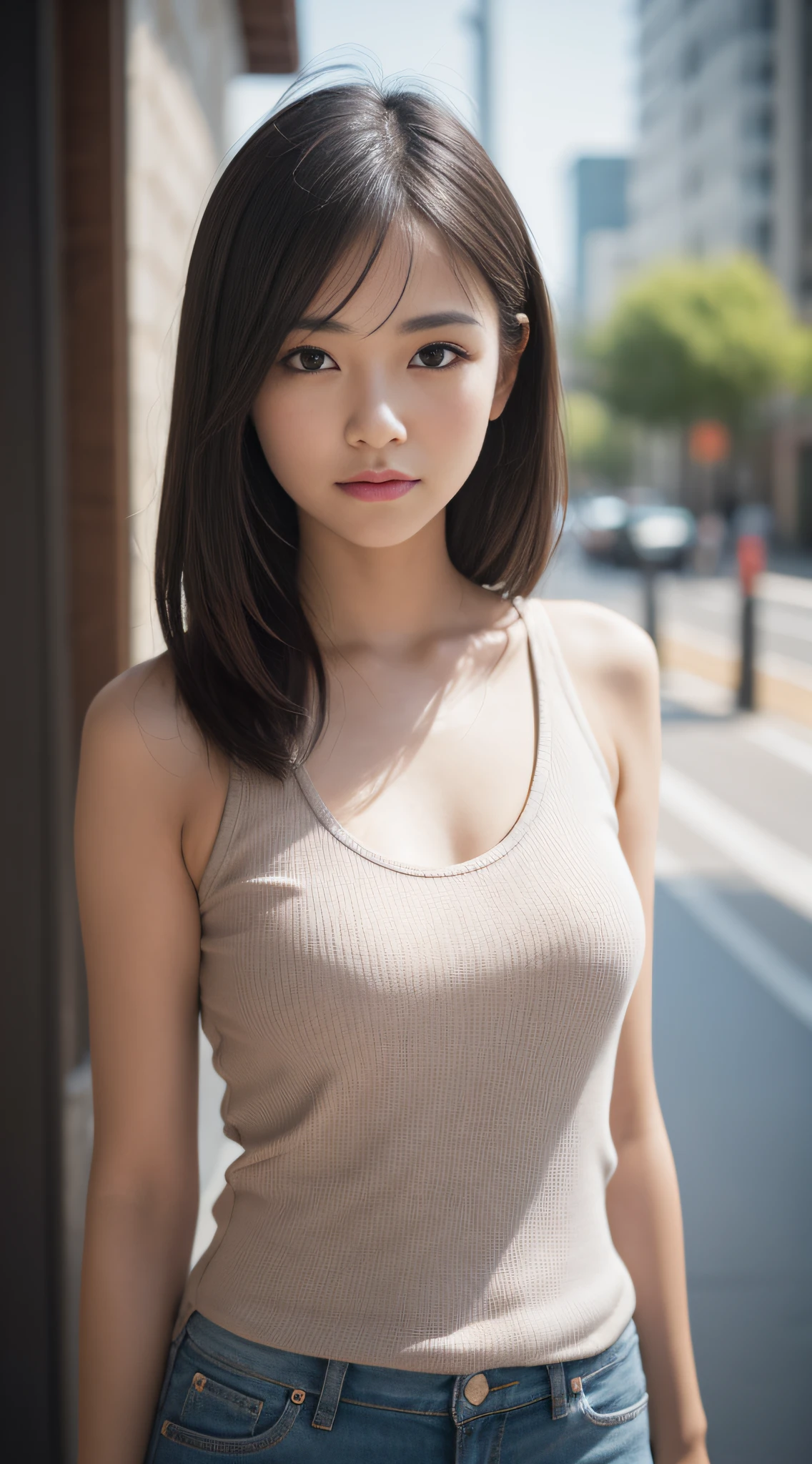 1 girl, Depth-of-field, first person view, F/1.8, 135 mm, NIKON, tk-char, retinas, Masterpiece, ccurate, anatomically correcte, Textured skin, Super Detail, high details, High quality, Best Quality, highly resolution, 1080p, hard disk, 4K, 8K, Tank top