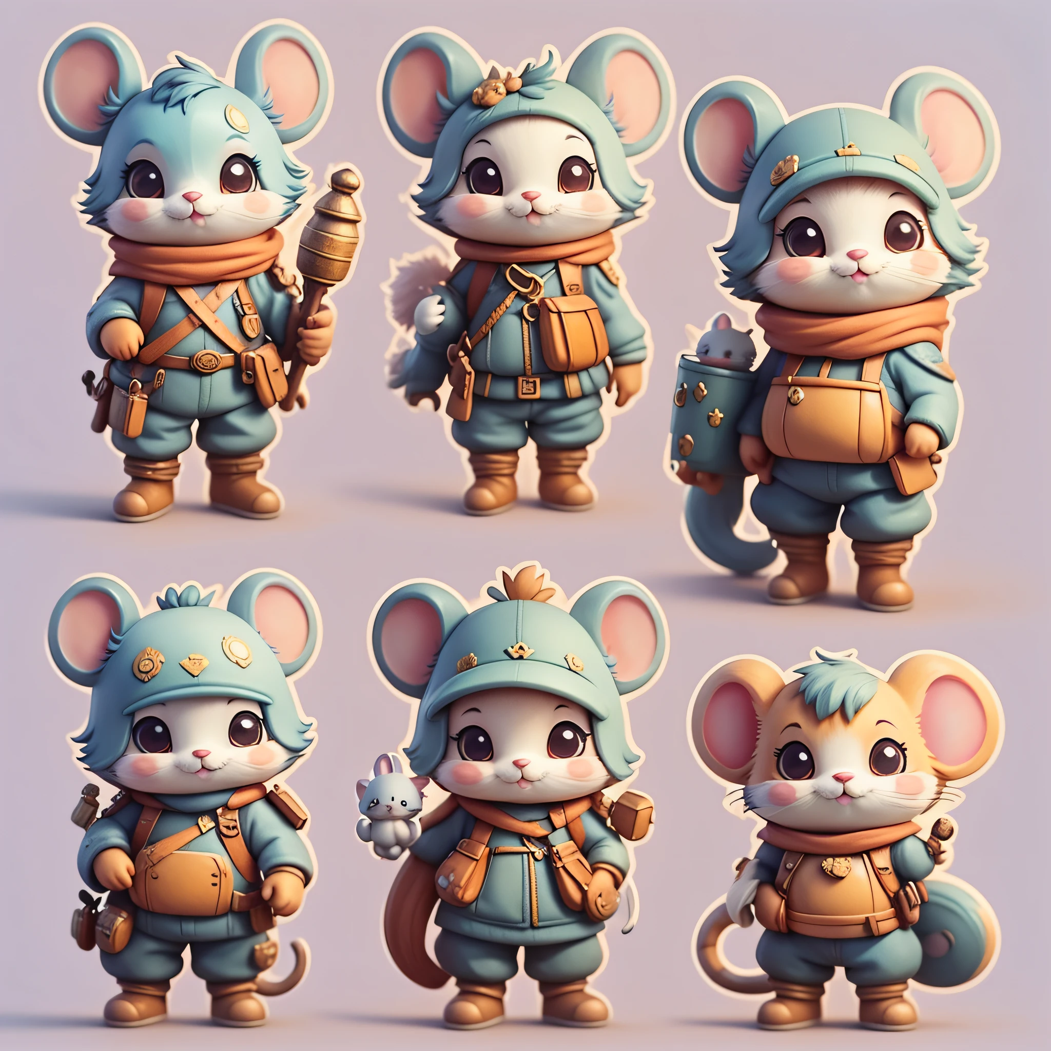"Imaginative concept art of a cute creature inspired by Lora, with the appearance of a mouse and dressed as a policeman. (CuteCreatures tag weighted at 0.9)", clipart, 5 in one
