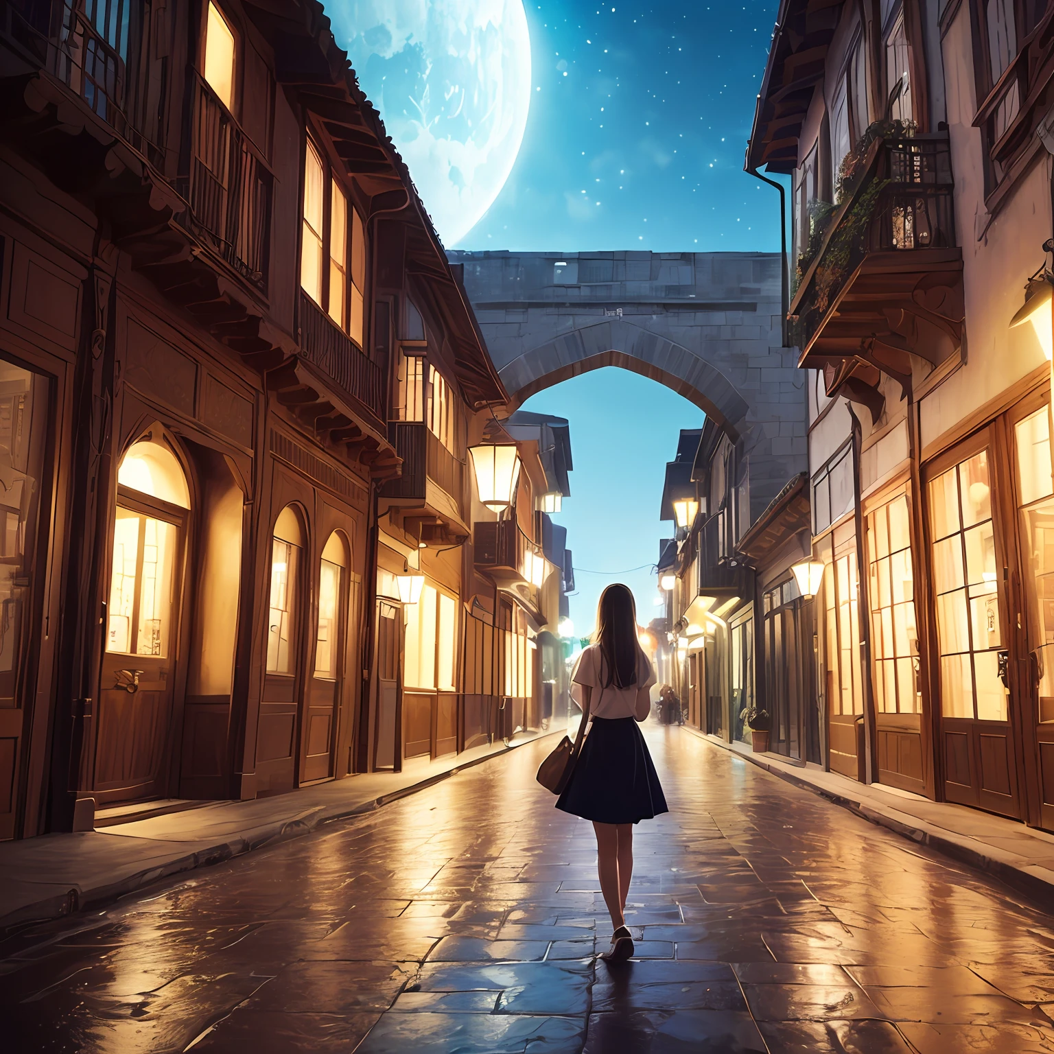 (obra-prima: 1.4), (melhor qualidade: 1.4), (highly resolution: 1.4 A mixed media piece that transports viewers into an extravagant world inspired by Studio Ghibli's visual aesthetic. The artwork depicts a charming evening stroll through a nostalgic city. Employ a combination of traditional and digital artistic media, como aquarela e pintura digital, to create a unique blend of textures and styles. The composition focuses on a lonely high school girl, His posture conveys a sense of loneliness and introspection. A paleta de cores se inspira nos filmes do Ghibli, com tons quentes e terrosos, with touches of soft pastels and touches of magical luminescence. A obra capta a beleza e serenidade da cena, invoking a sense of familiarity and nostalgia that touches the hearts of all who contemplate it. --auto