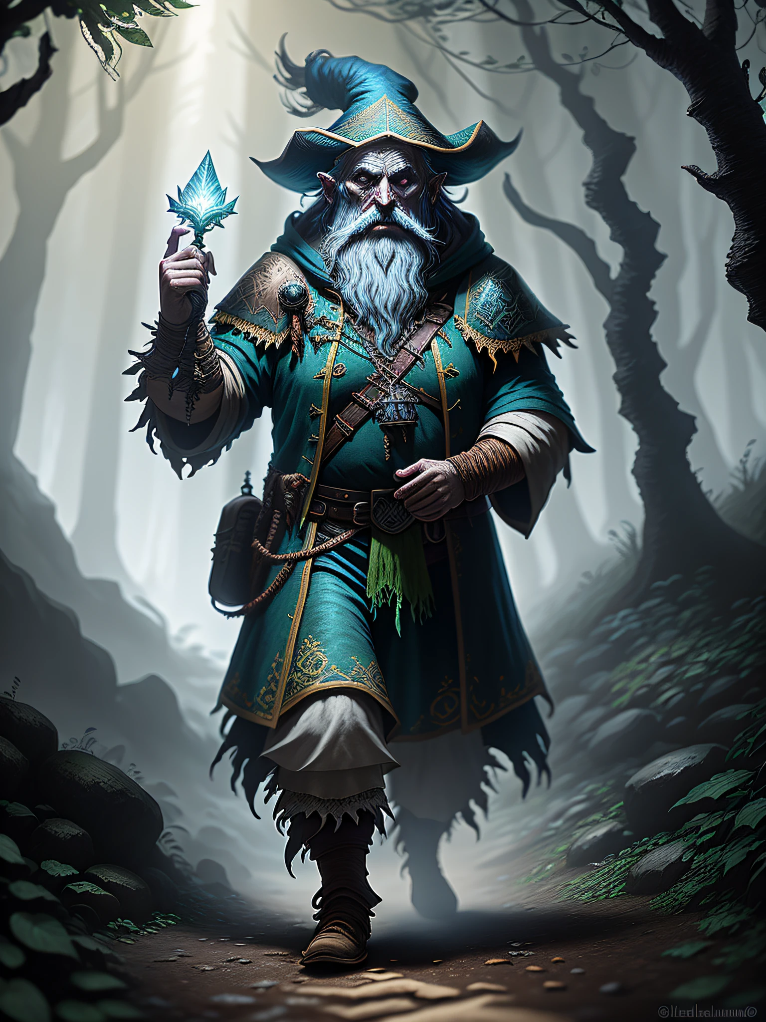 an old wizard doing spells, emphasis on its action, texturas ultra detalhadas, layers of textures faithful to reality, Professional  lighting, detalhamento realista