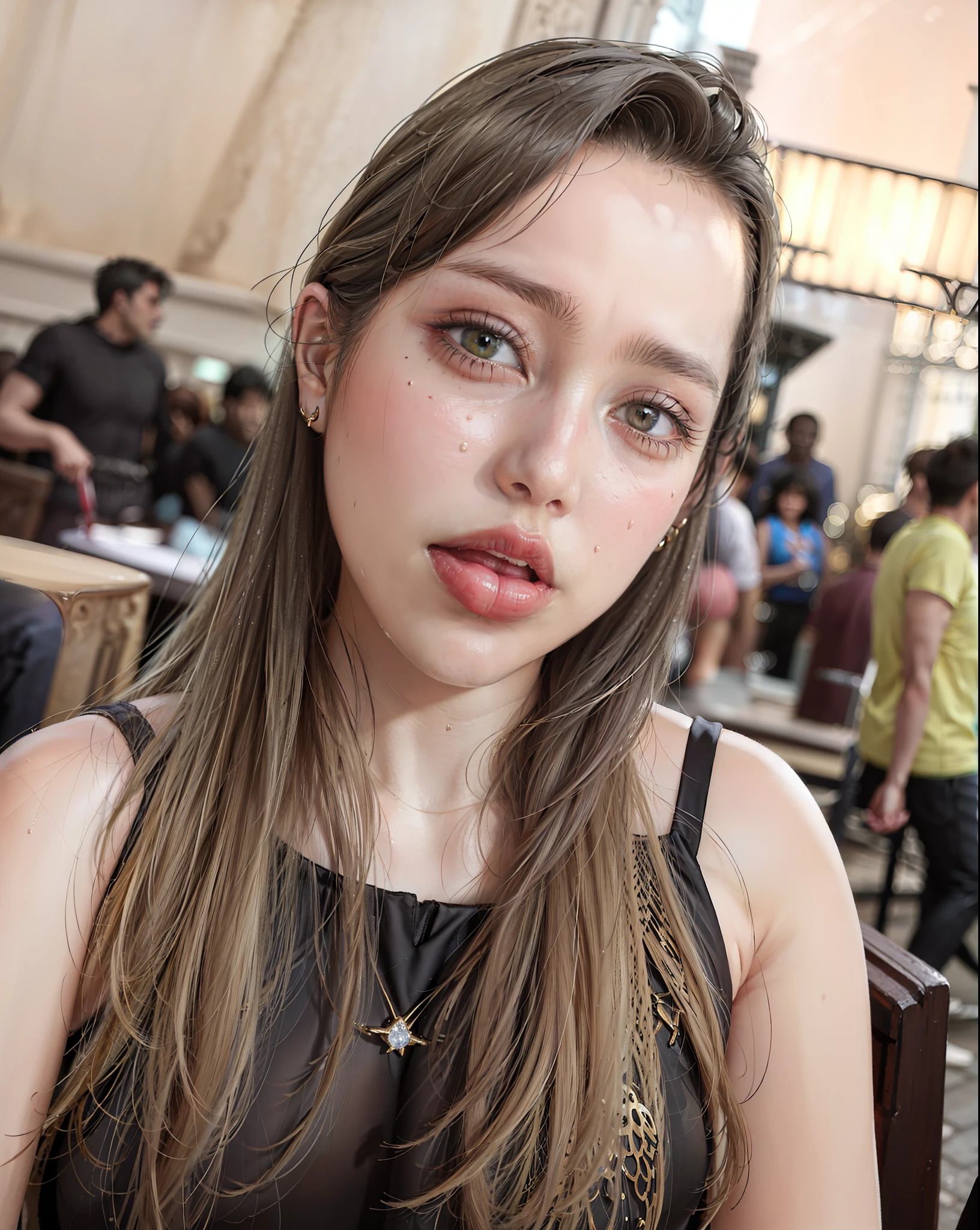 (Original photo: 1.2), (Reality: 1.4), (Clarity: 1.2), (A woman), (Perfect body proportions), (((Perforated lover)), (Lip ring, ring, navel ring, nose ring)), (High jumper figure), (Dance movement pose), ((Breast: 1.8), (Areola: 2), ( Pectoralis major: 1.0), (sternocleidomastoid muscle: 1.0), (abs: 0.7), (buttocks: 1.6), (gluteus maximus: 1.8), (biceps: 1.2), (deltoids: 1.4), (groin: 2), (:2), pale skin, thin skin, seductive expression, double eyelids, gold glasses, jelly textured lips, glowing lips, cherry small mouth, small upturned lips, (grinning), (sticking out tongue), (saliva marks)), moles under the eyes, ((( Detailed skin texture))), real pores)), textured skin, (((dynamic pose))), (lying down, white nails, white toenails, Greek toes, camel toes, (legs apart))), ((knee lift)), slipped shoulder straps, soaked clothes), ((((no underwear))))), (no panties))))), (no socks)))), (wearing a gemstone ring, ruby bracelet, amber necklace, golden Buddha bead rosary), (((gemstone tongue stud) ,(Gemstone Navel),(Lower abdomen decorative gem setting),Opal jewelry,Gemstone refracting dazzling light,Gold thin chain))),(Dynamic hair, Sagging hair, Wet hair, Wet skin texture),(((Champagne bath)))), Sweaty all over, Shiny skin, Glowy skin, Radiant, eyes looking at the lens, High quality details, Very high texture, Dim light, photography studio photo exposure, cinematic lighting, ((backlight, light from behind)) (HDR:1.4), Surrealism, ( 16K), Masterpiece, ((Lots of detail, Surrealism, Realism, ((Omar Ortiz))), (View from below), (((Egyptian costume in transparent plastic))), ((Wine jug on the ground, wine glass, milky milk ice cream,)), (inside the pyramid),