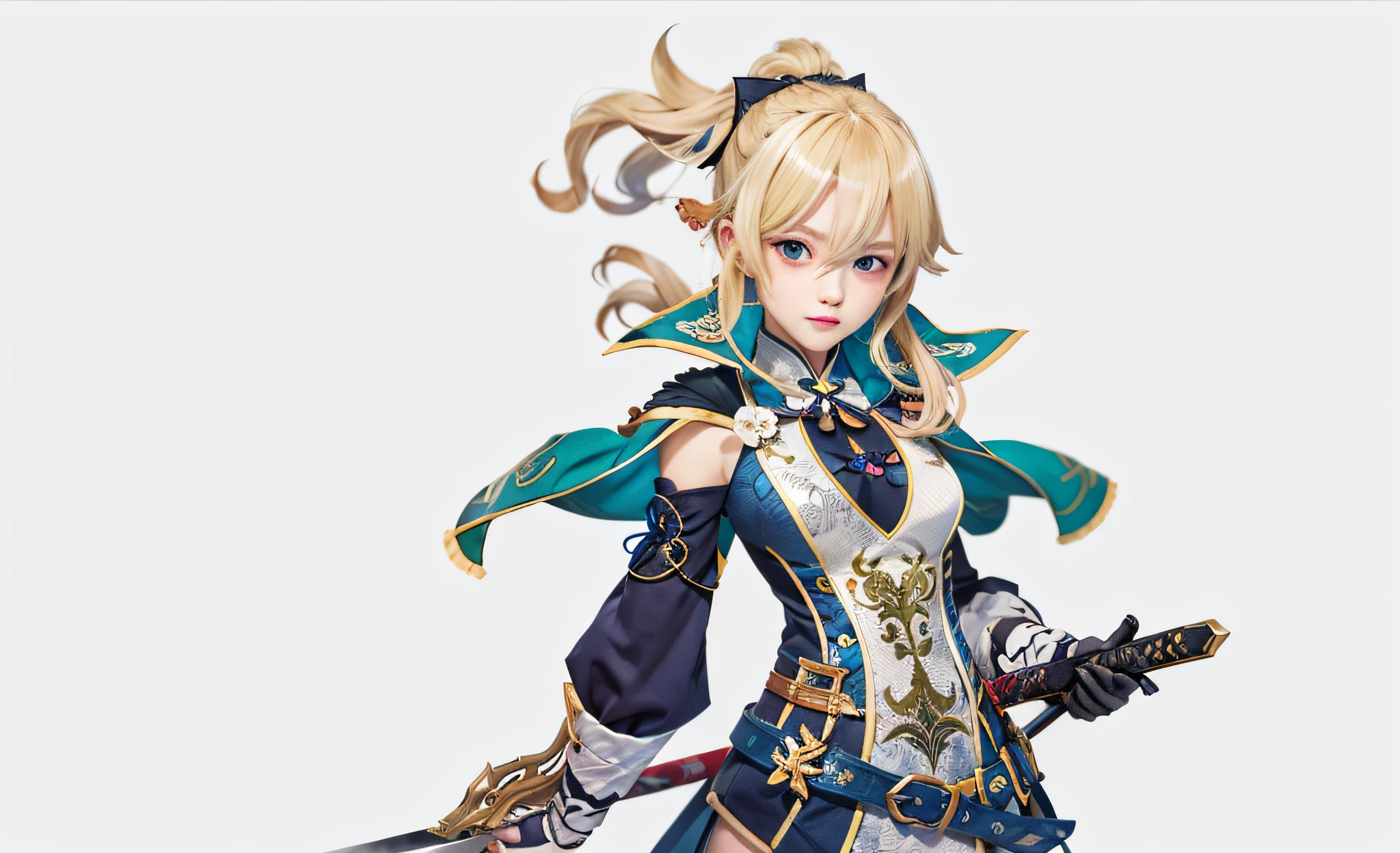 Genshin,Standing painting style,anime girl with long blonde hair and blue dress holding a sword, Ayaka Genshin impact, genshin impact character, Genshin,Hara Kaikoto, granblue fantasy, Female protagonist 👀 :8, Artoria Pendragon, official character art, Female protagonist, Genshin Impact style, 《genshinimpact》in the clear, from bravely default ii