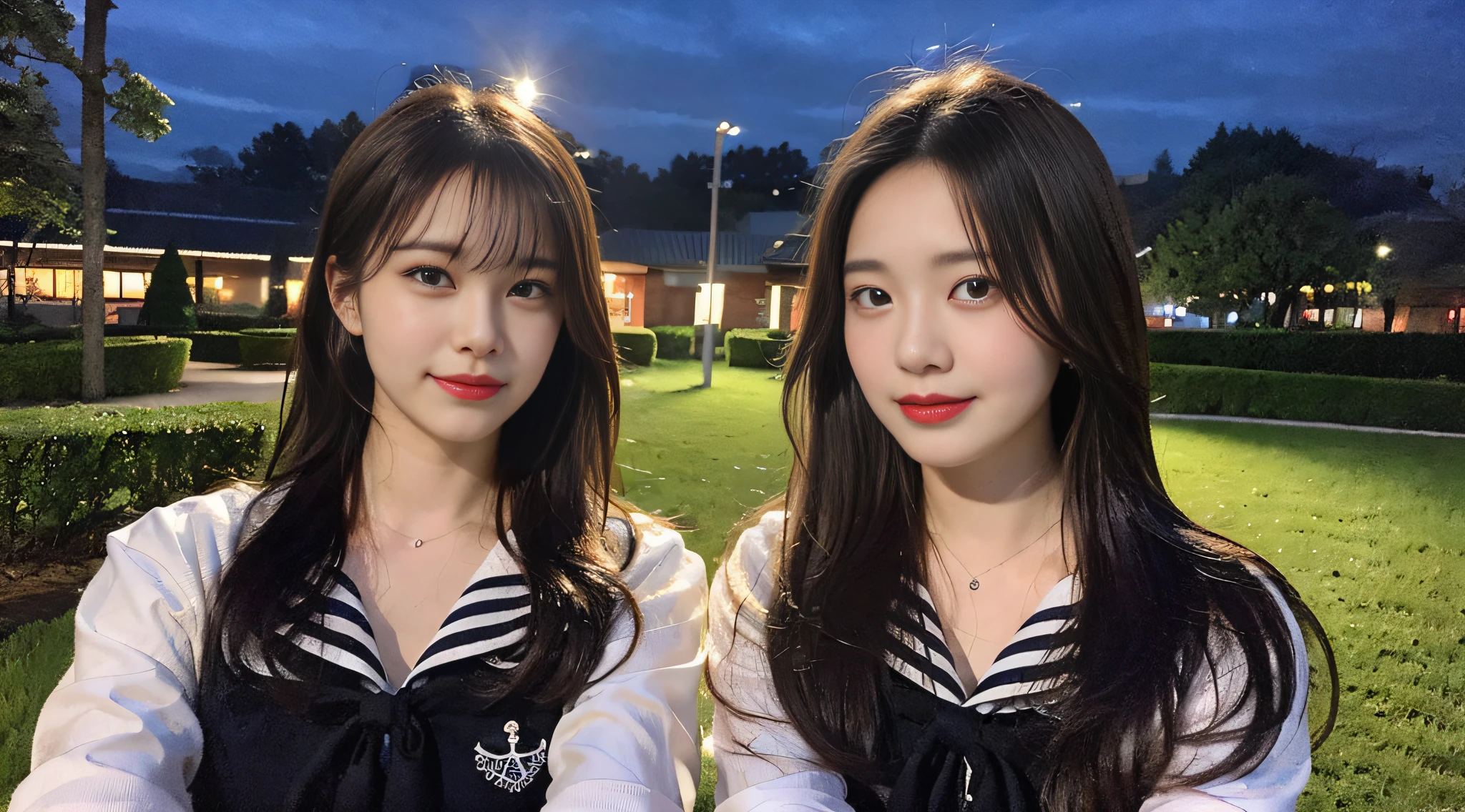 (8K,Raw photo、Raw photo、Top Quality、Master Masterpiece:1.2)、ultra detaild、Super Resolution、(photorealestic:1.5)、high resolution RAW color photo、professional picture、(Very beautiful and detailed night tree-lined avenue 1:1.37)((A beautiful moonlit night))、fullmoon、Very detailed and beautiful、Ultra-high image quality、High school girl in sailor suit、(Puffy cheeks)Detailed uniforms、Each face has its own distinctive features、Different face patterns、The colors々Hairstyle、Brown hair fluttering in the night breeze、Hair swaying and sexy、Very detailed beautiful girl、(Pink Eye Shadow)、Red tie、Puffing up face、Pouting、Puffy face、He looks at me with his face puffed up.、Burikko、Buriko Pose
