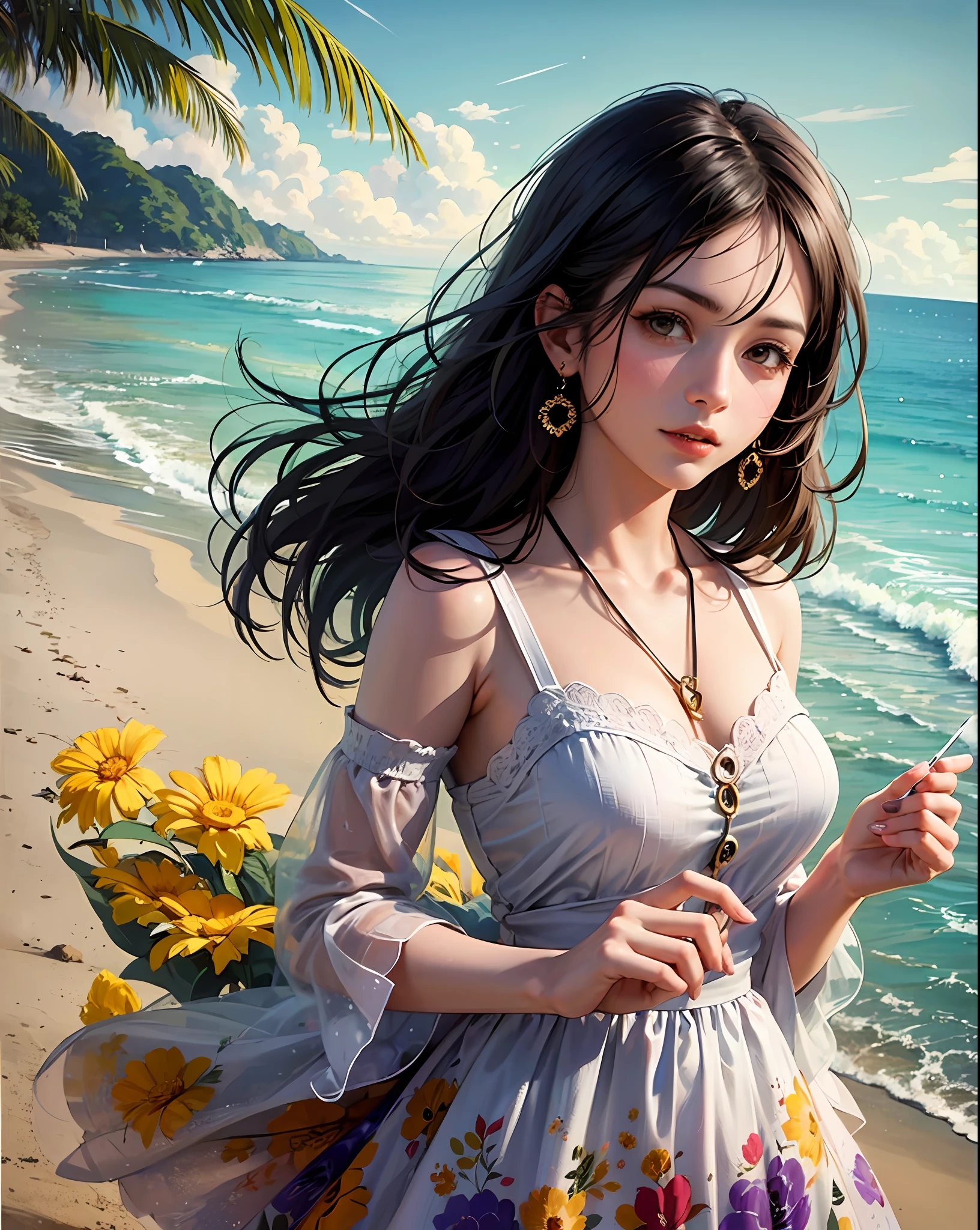 girl with flower in hand on the beach --auto --s2