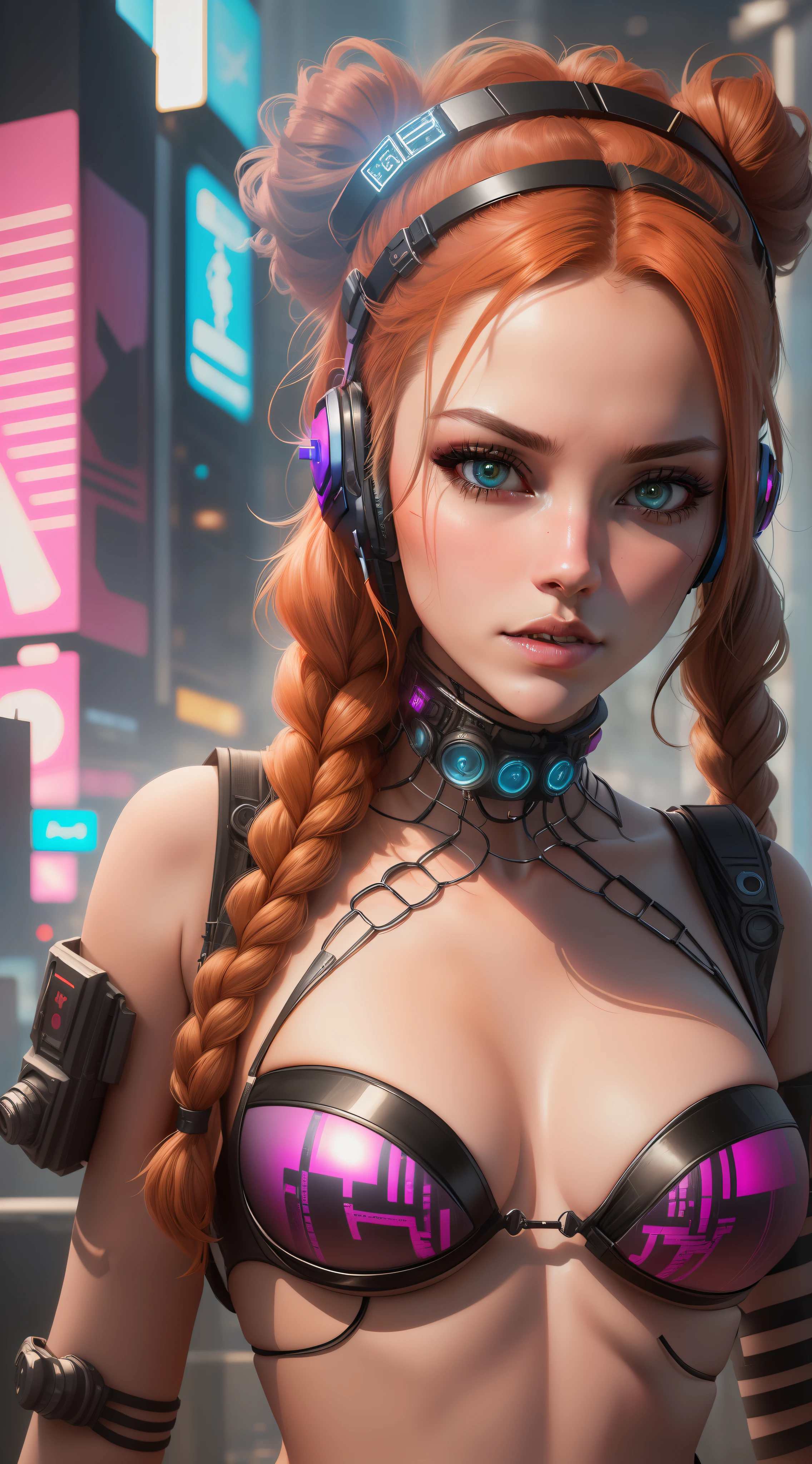 there is a woman in a bikini with headphones on, hyper-realistic cyberpunk style, Cyberpunk Belle fille, 3 D Rendu Personnage Art 8 K, Cyberpunk 2 0 et. o model girl, cyberpunk art ultrarealistic 8k, dreamy cyberpunk girl, Anime Cyberpunk Fille, female cyberpunk anime girl, Digital Cyberpunk Anime Art, mignon fille cyborg, Fille cyberpunk, Cyberpunk Angry Gorgeous Goddess