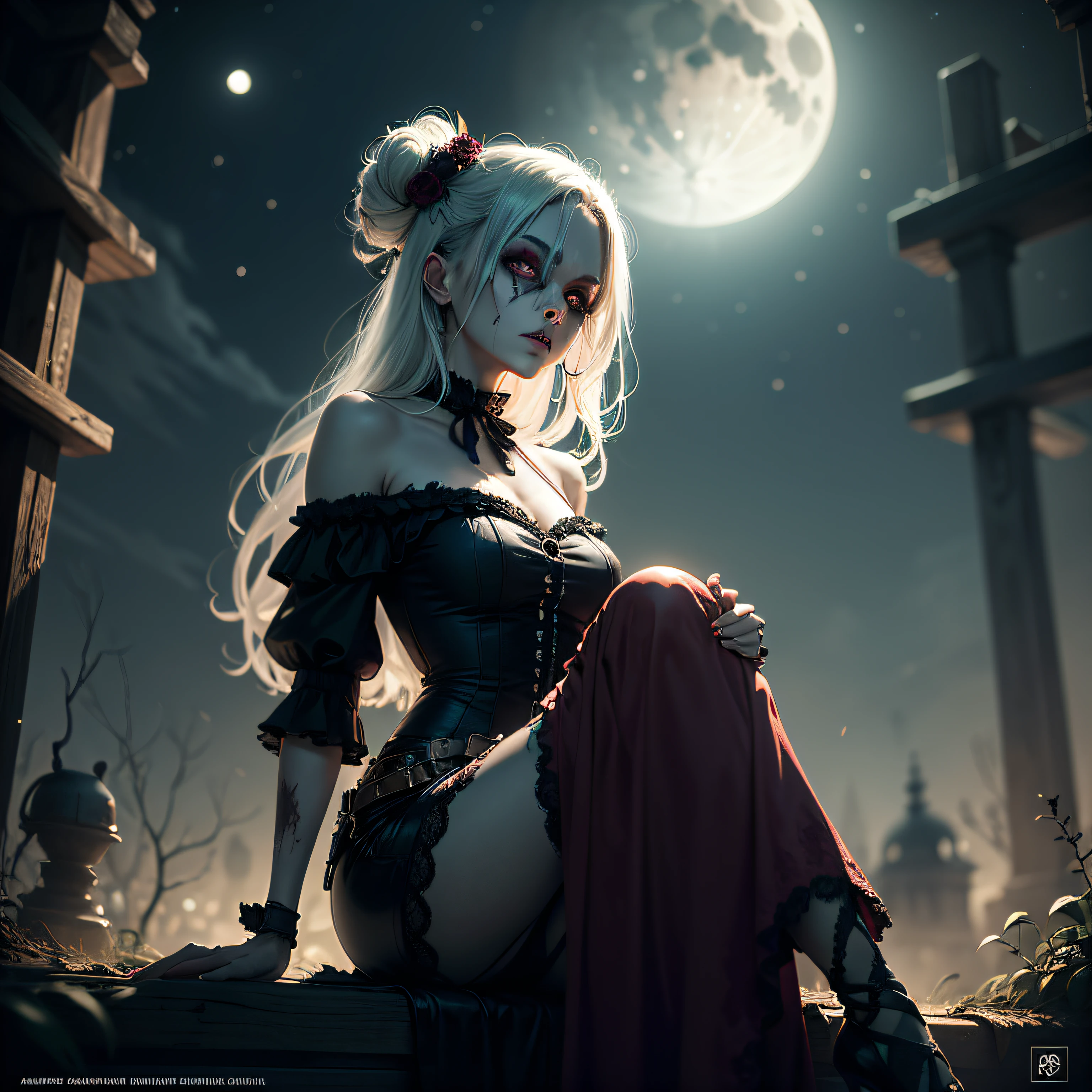 A zombie beauty sitting in the moonlight --auto