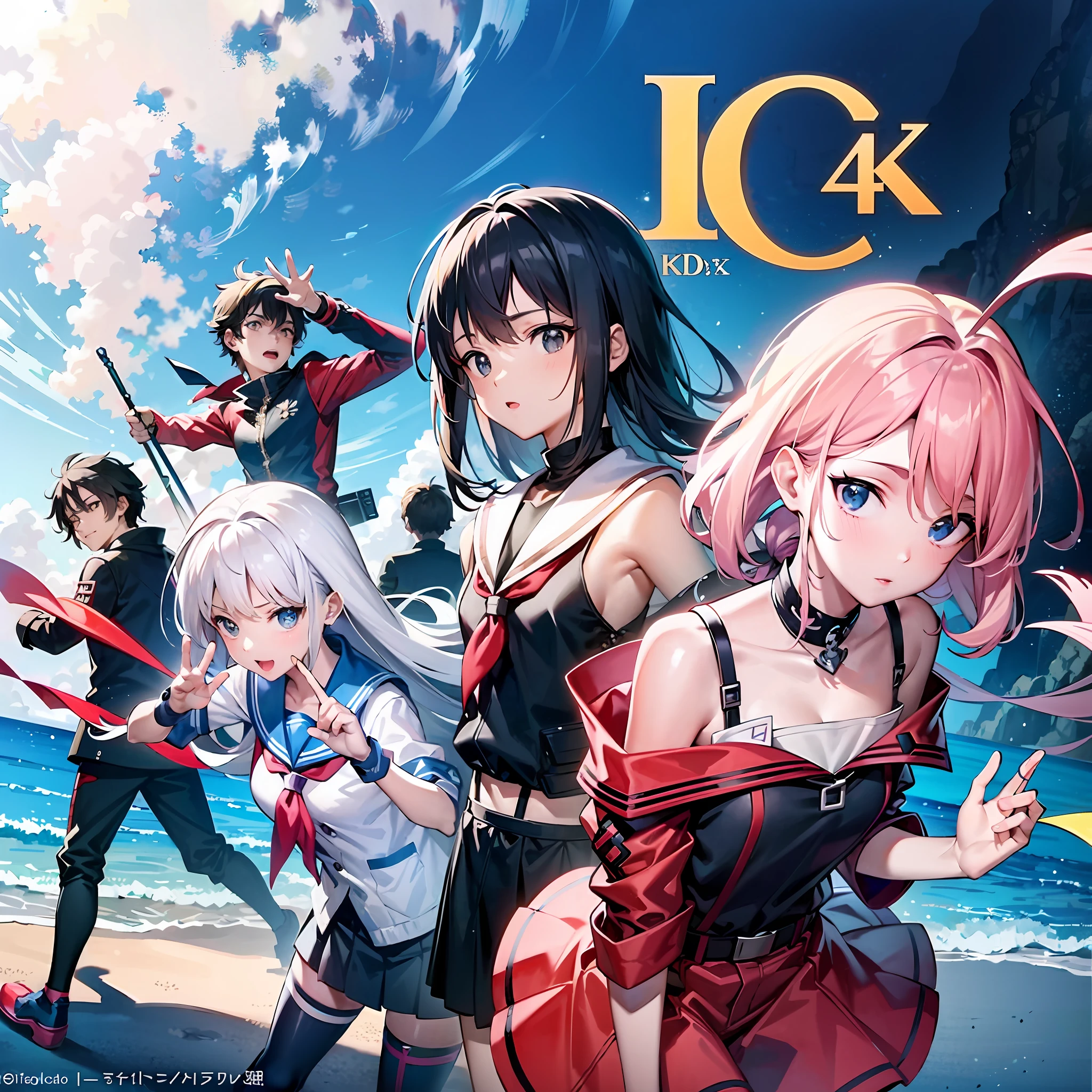 anime characters standing on a beach with a sky background, 4k!, in 4k, j. c. 8 k, 4 k ], 4k], 4 k anime, 4k anime, official artwork, isekai, 4 k'', 4 k ), 4k), 4k, 4 k, 8k!, 4 k - n 4, official anime artwork