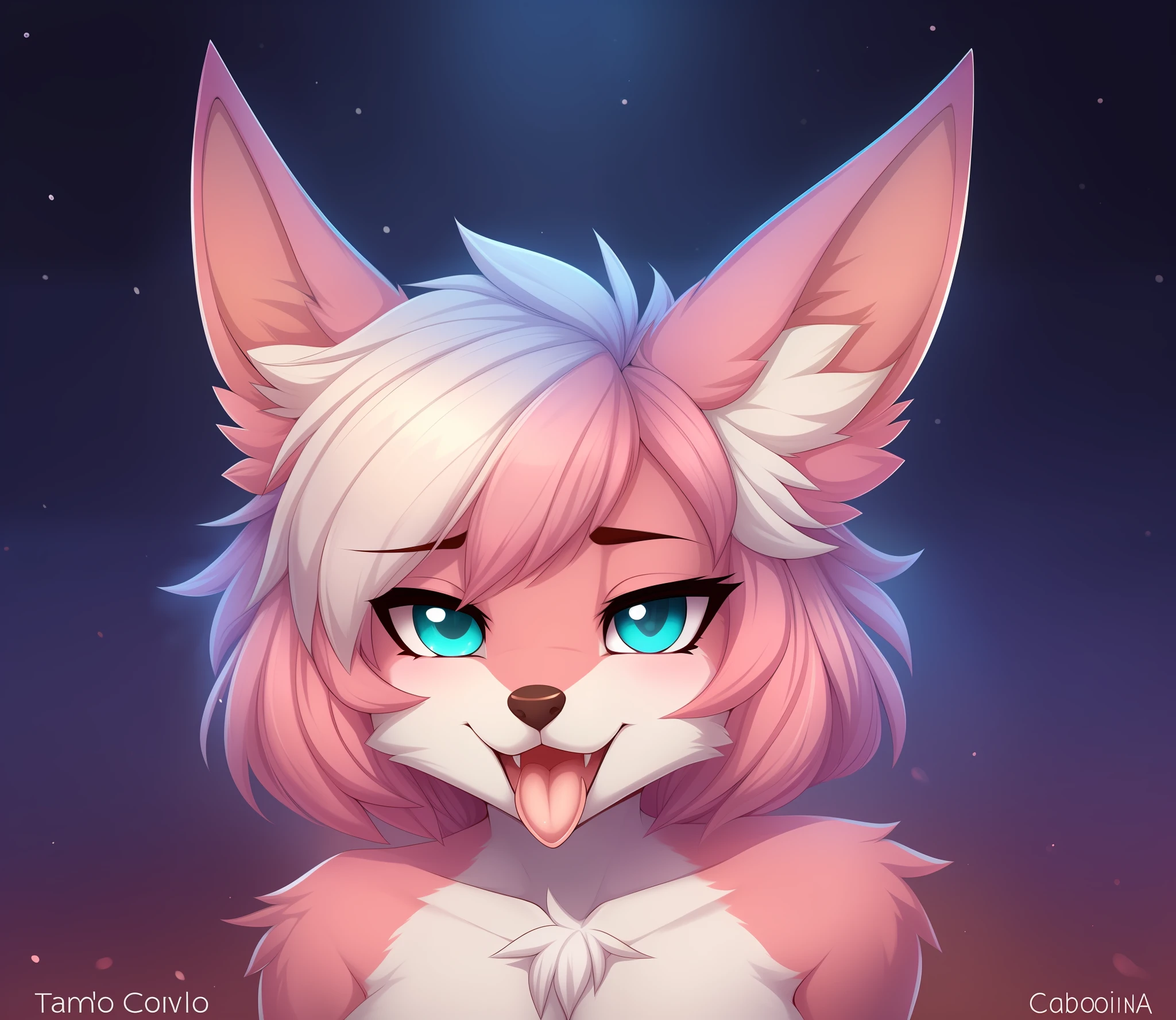 ((obra-prima, melhor qualidade)), (anthro furry:1.3, anthro:1.3, peludo:1.2, solo feminino:1.2, decote, ahegao), por teranen, (coffeesoda:1.1), teranen, fox, anthro, female, solo, cara de prazer, Breathless, pink right iris, pink left iris, corpo rosa, grandes peitos, gordinho, cabelo branco, franja branca, cabelo rosa, orelhas rosa, (neve_meio ambiente), chest fluff, eyes of heart, ((sfw))