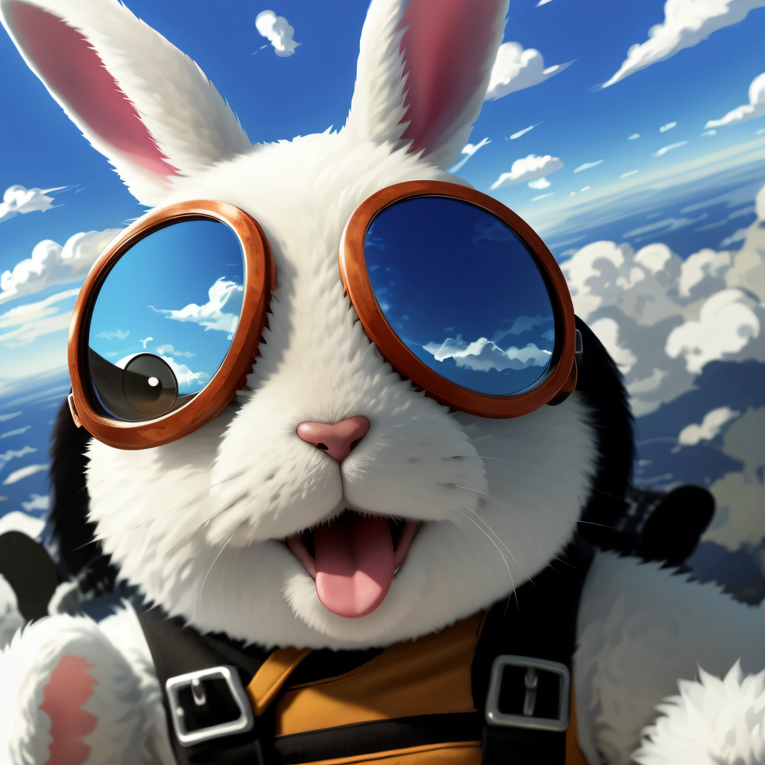 arafly dressed rabbit with goggles and a backpack flying in the sky, anthropomorphic rabbit, cute digital painting, cute anthropomorphic bunny, wojtek fus, electrixbunny, edgBunny_charactor, bunnypunk, POV furry art, rayman raving rabbids, cute detailed digital art, rabbit, RHADS!!!, amazing wallpapers, Awesome, Bunny