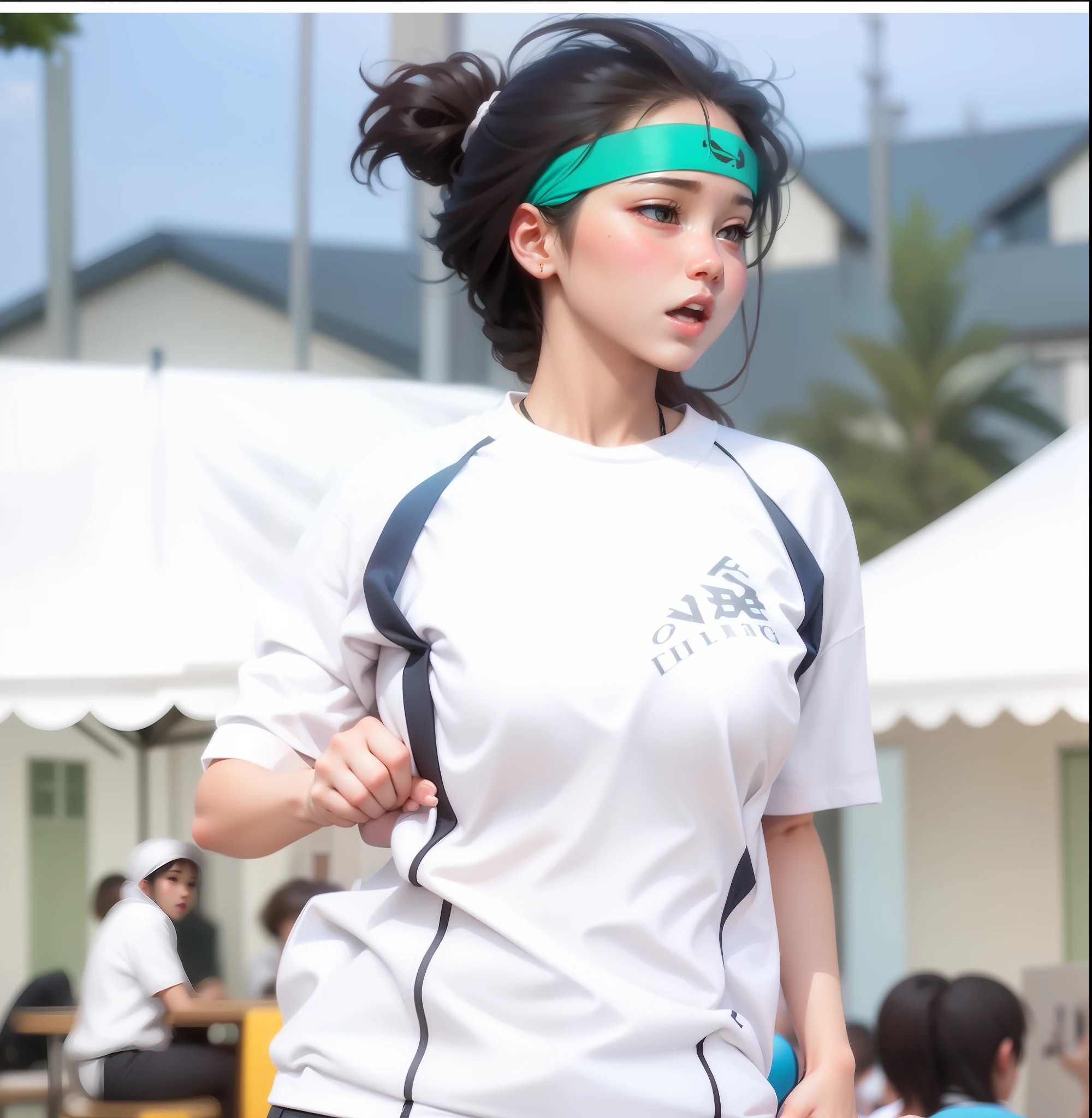 (1 woman)、(High school student)、((titts))、(tug of war)、(gymnastic suit)、((a Pretty))、(large tits)