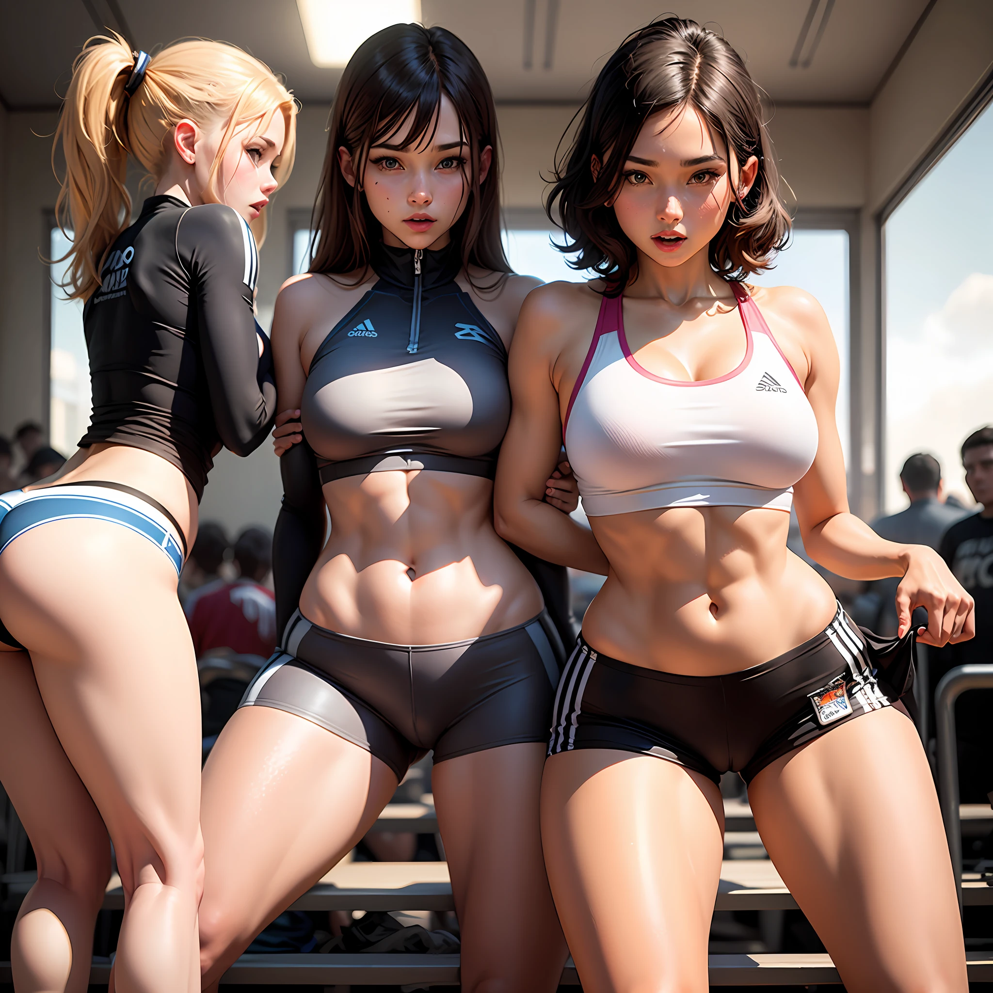 short shorts sports Ladies squating front facing --auto