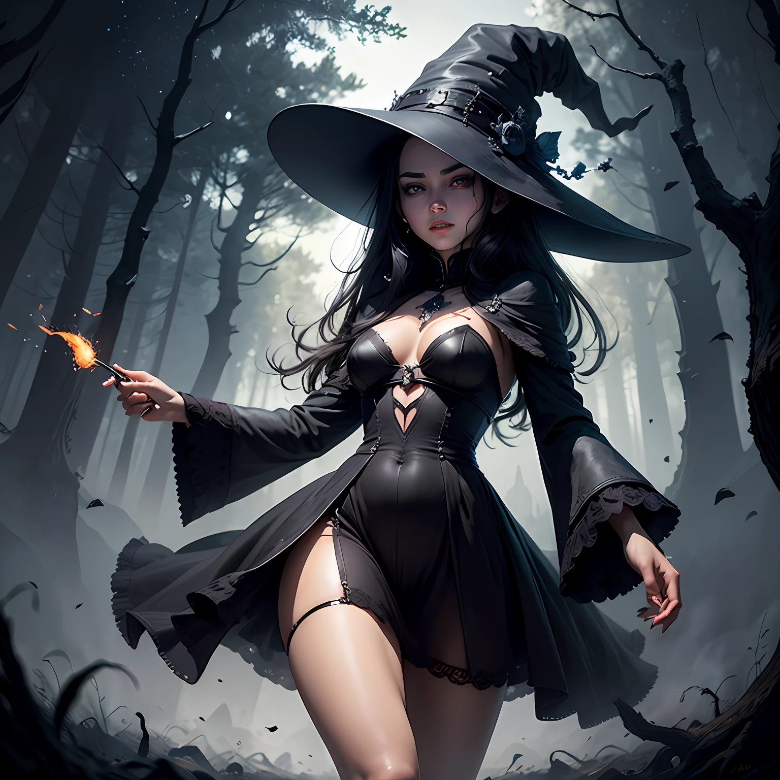 masterpiece, best quality, masterpiece, (1 girl), (LLChar), Evil Witch, Dark Energy, Void, Eyes of the Sky, (Very Wicked), Dark Magic, Dark Forest, Negative Energy, Hell, Void, Star, Black Hair,