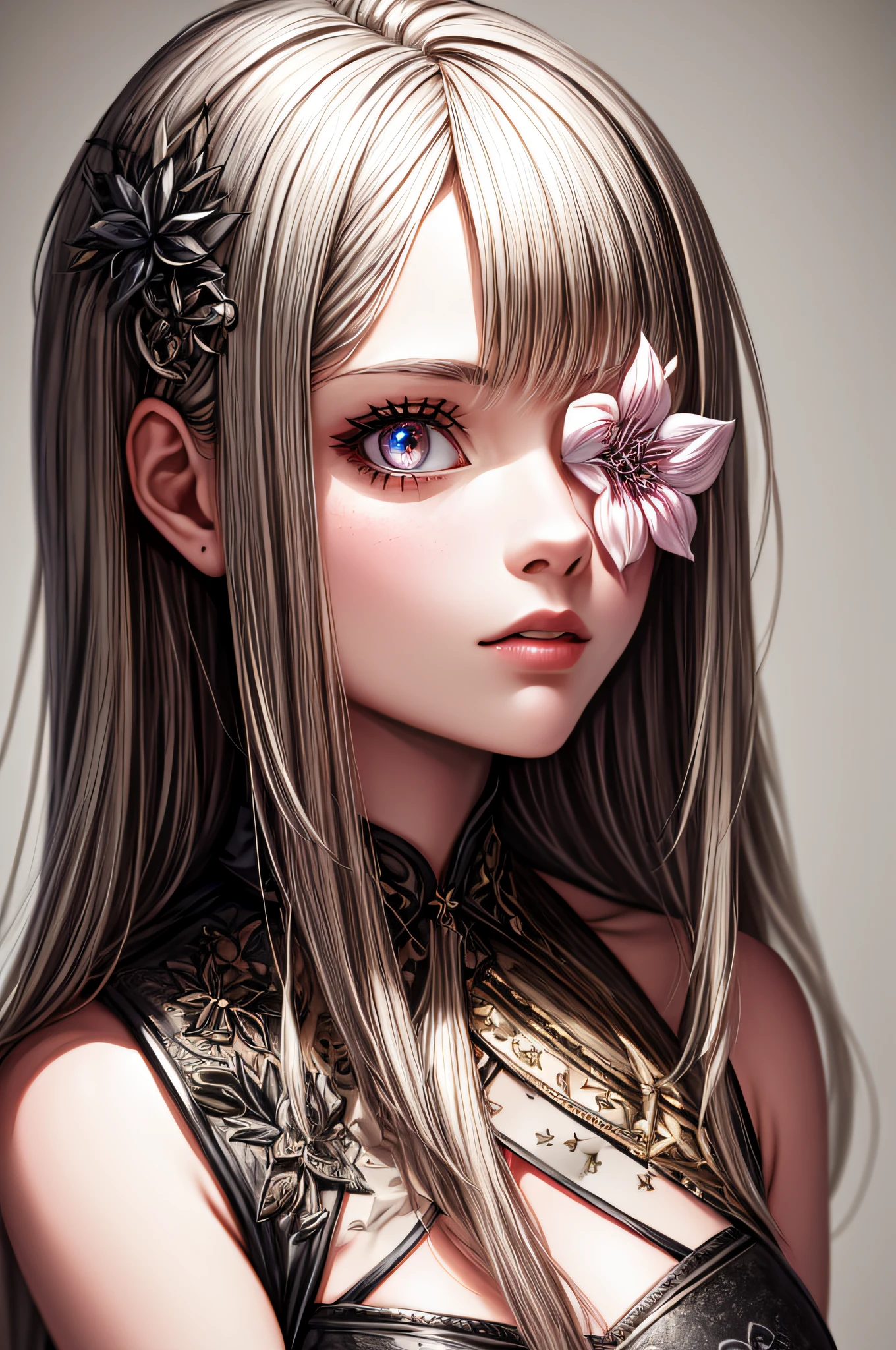 Highly detailed, High Quality, Masterpiece, beautiful,FlowerOverEye, 1girl, solo,