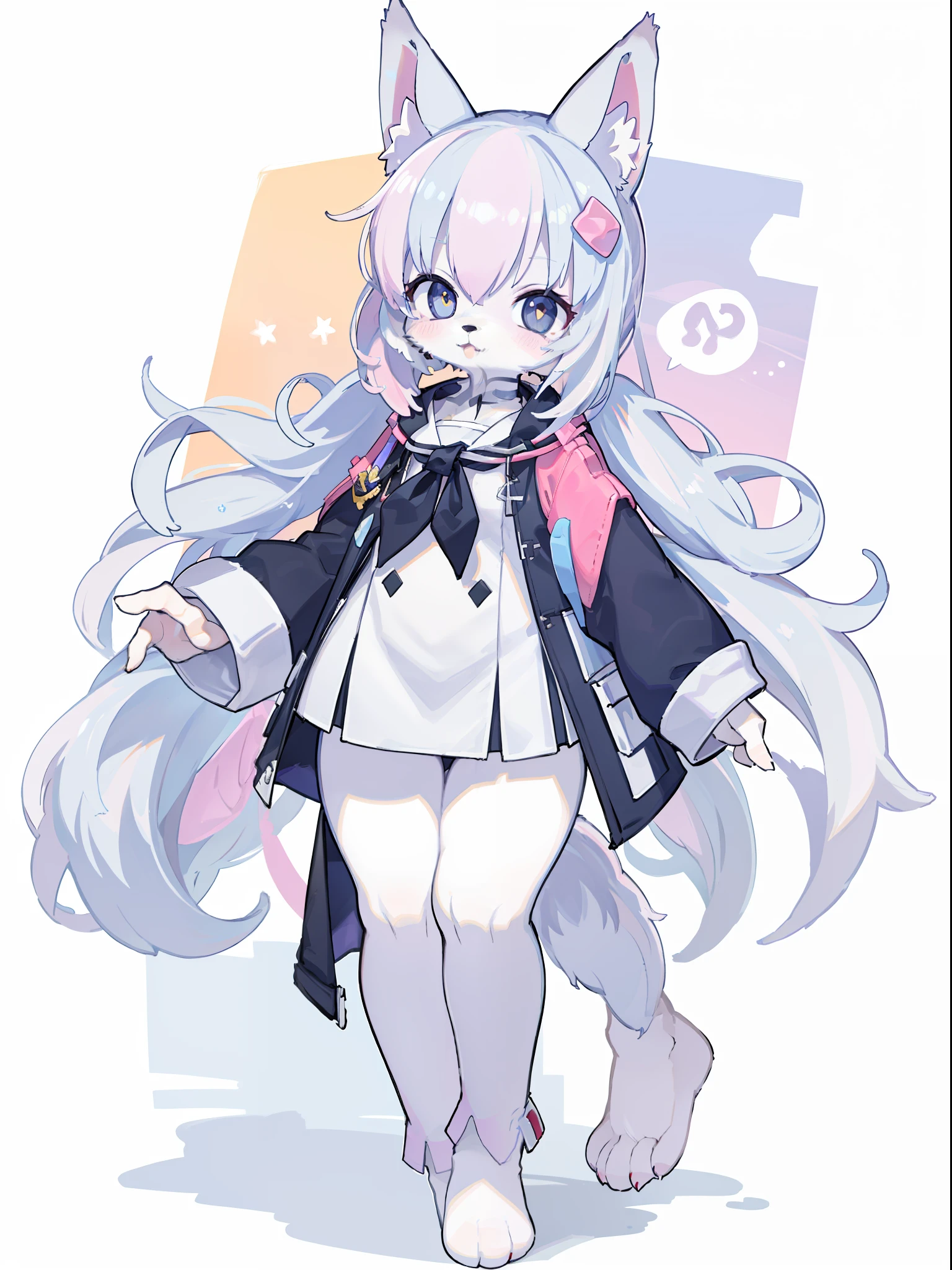 anime character with a cat and a cat - like outfit with a bow, female furry mini cute style, white cat girl, fullbody commission for, cute art style, White-haired fox, High quality anime art style, Holo is a wolf girl, Very beautiful anime cat girl, style of magical girl, full body adoptable,