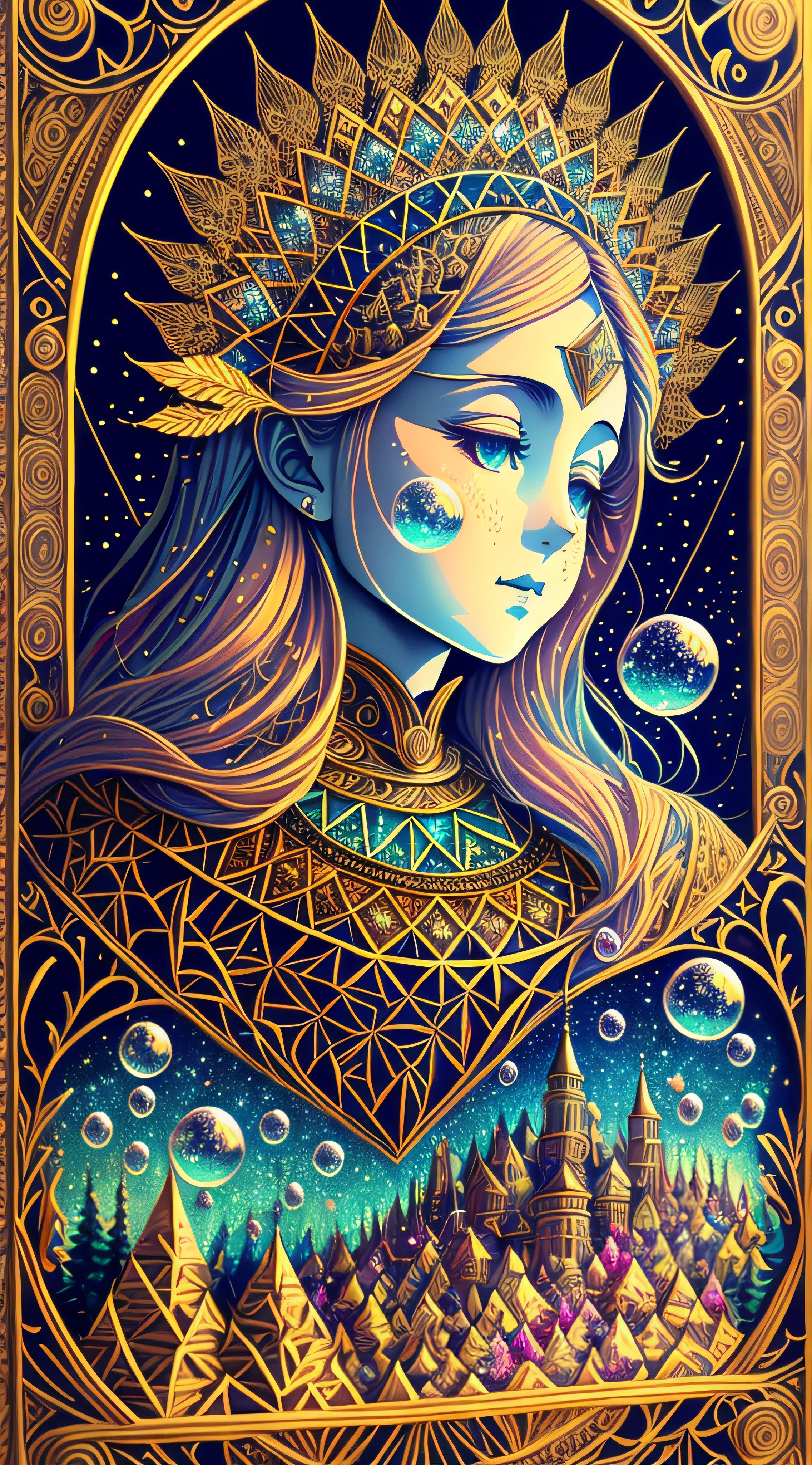 (masterpiece, top quality, best quality, official art, beautiful and aesthetic:1.2) , blue skin godess and god ,mirror,child,extreme detailed,colorful,highest detailed, official art, unity 8k wallpaper, ultra detailed, beautiful and aesthetic, beautiful,fractal art, masterpiece, best quality, (zentangle, mandala, tangle, entangle) ,holy light,gold foil,gold leaf art,porcelain,glitter drawing, PerfectNwsjMajic ,dwelling place of ancient beings ,as above so below ,hyperdimension ,panorama view,dept and field ,timetraffeling , past and future form,formless,dimension x , protoculture ,symbiosis,Epic cinematic brilliant stunning intricate meticulously detailed dramatic atmospheric maximalist realistic organic climactic effervescent bubbling dripping splashing exploding bubbles of firework and rocks,astrology signs ,tarot , Lady Frieda Harris .
