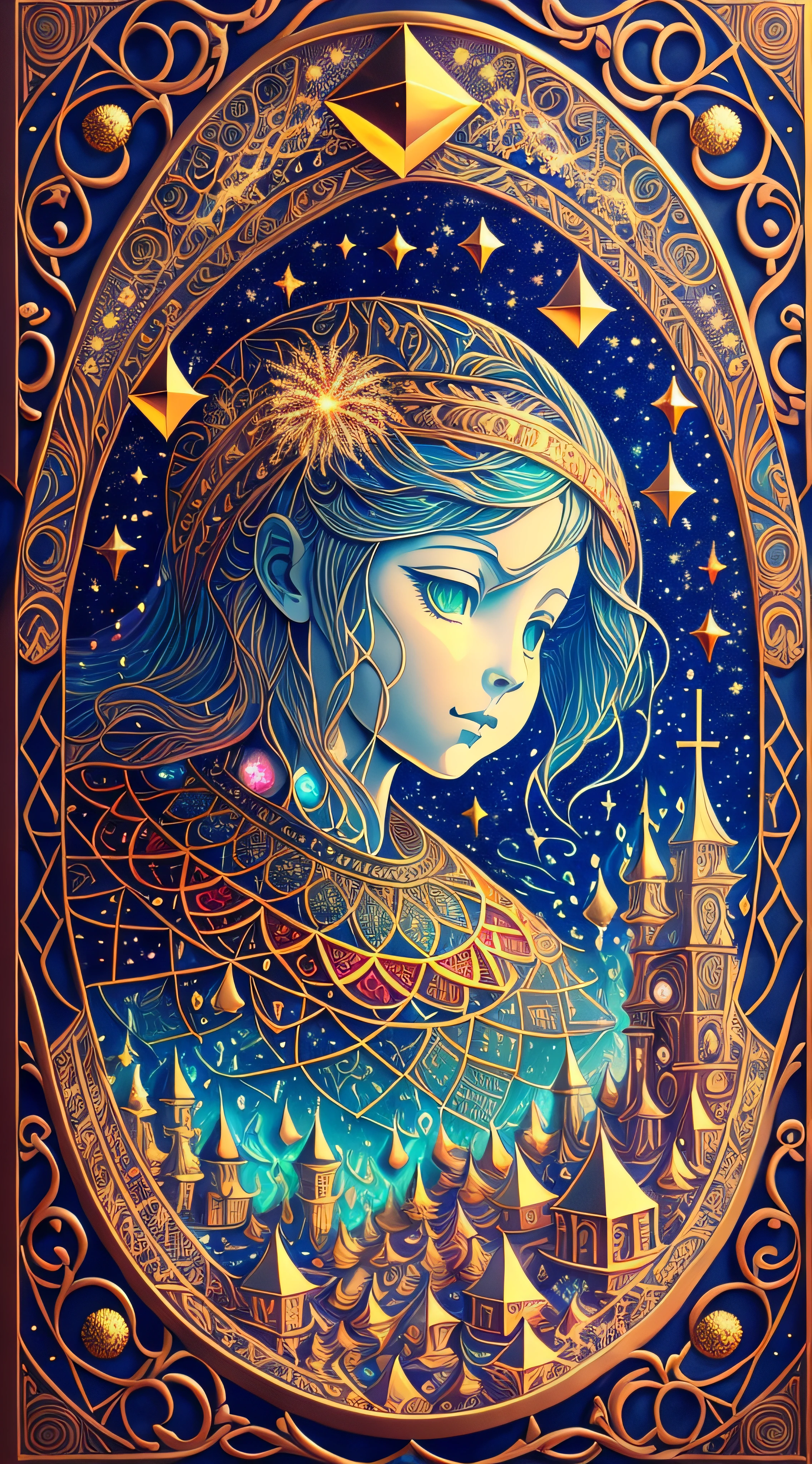 (masterpiece, top quality, best quality, official art, beautiful and aesthetic:1.2) , blue skin godess and god ,mirror,child,extreme detailed,colorful,highest detailed, official art, unity 8k wallpaper, ultra detailed, beautiful and aesthetic, beautiful,fractal art, masterpiece, best quality, (zentangle, mandala, tangle, entangle) ,holy light,gold foil,gold leaf art,porcelain,glitter drawing, PerfectNwsjMajic ,dwelling place of ancient beings ,as above so below ,hyperdimension ,panorama view,dept and field ,timetraffeling , past and future form,formless,dimension x , protoculture ,symbiosis,Epic cinematic brilliant stunning intricate meticulously detailed dramatic atmospheric maximalist realistic organic climactic effervescent bubbling dripping splashing exploding bubbles of firework and rocks,astrology signs ,tarot , Lady Frieda Harris .