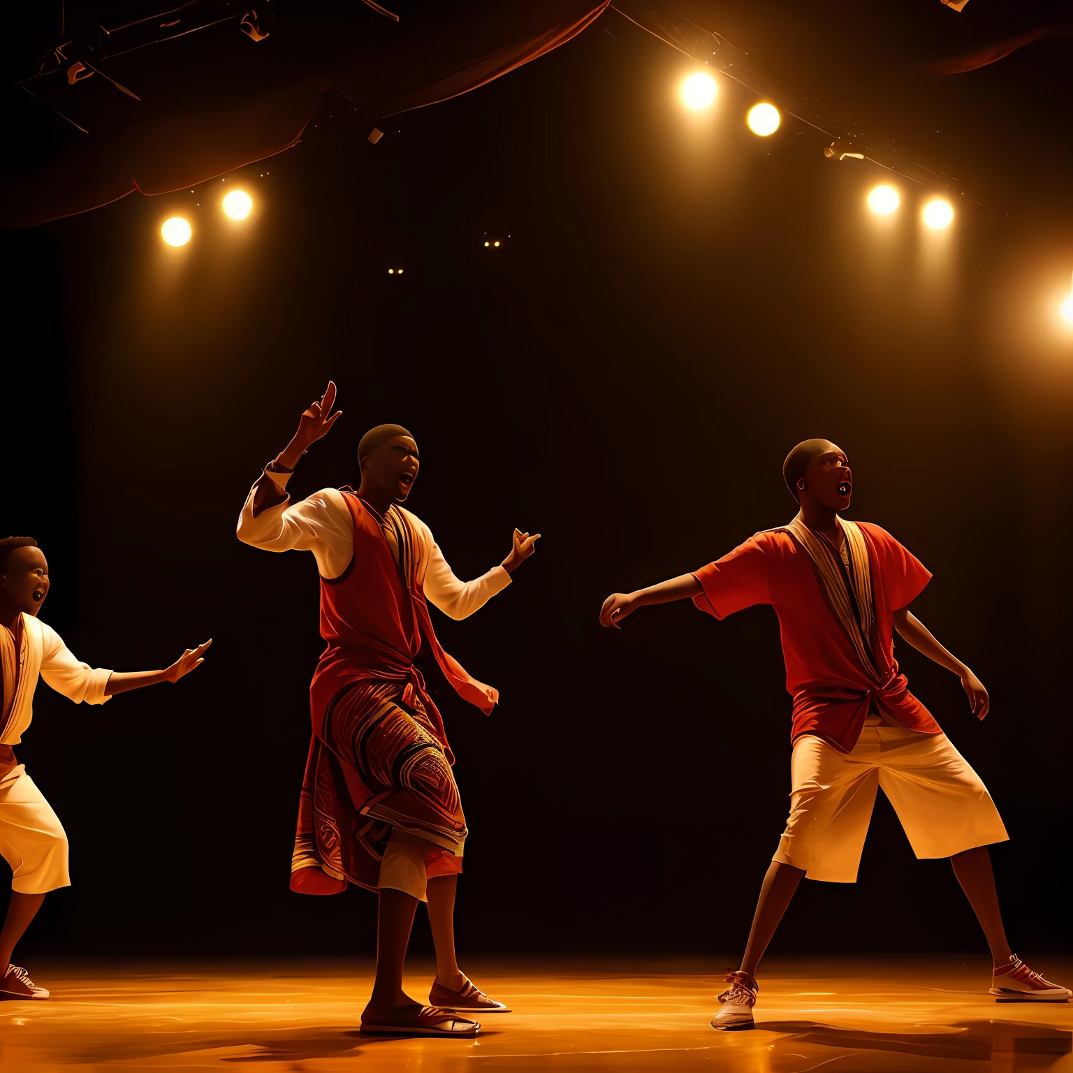 s africanos encenando, Doing theatrical on stage, muita qualidade, 8k, Limpar foto