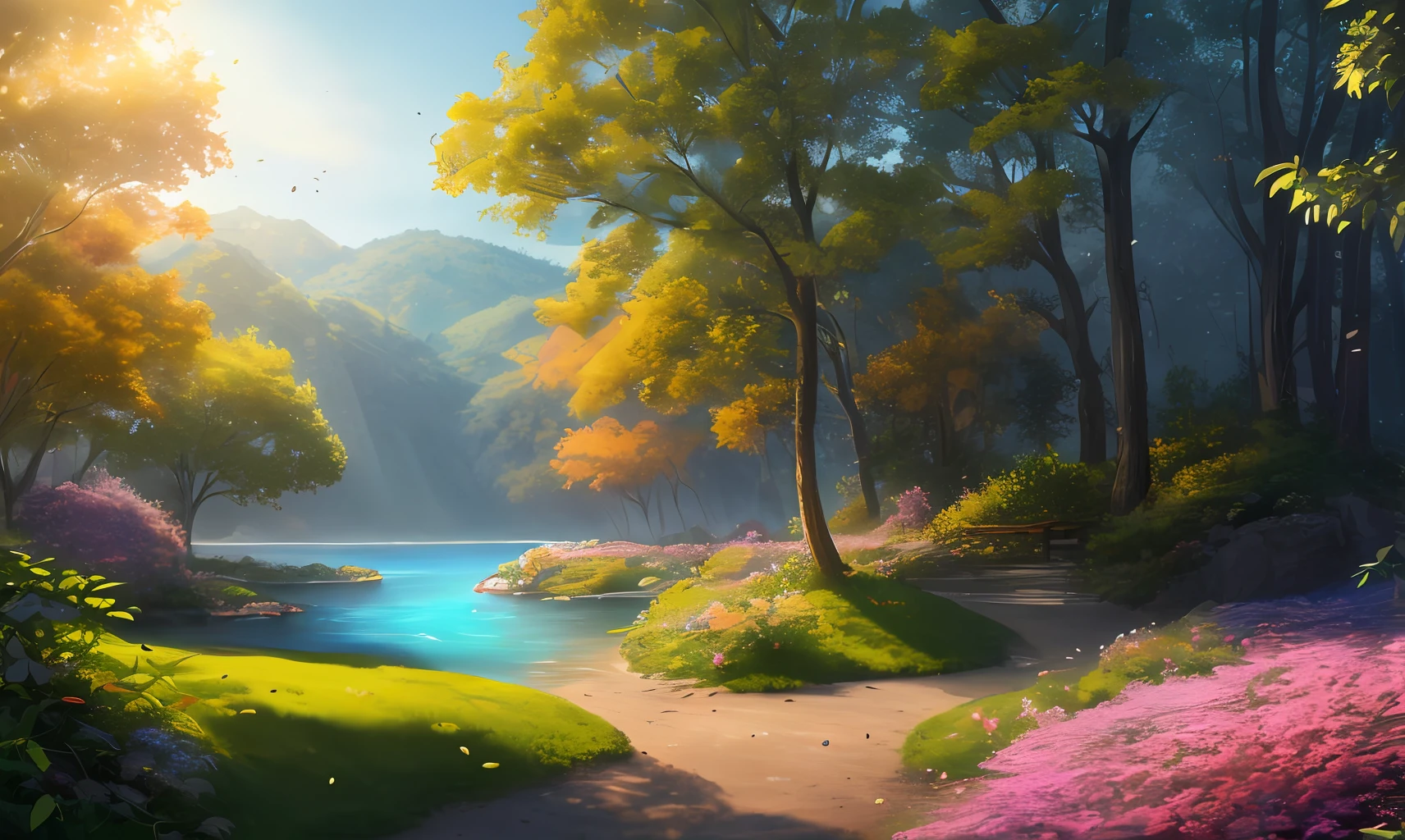 Masterpiece, best quality, (very detailed CG unity 8k wallpaper) (best quality), (best illustration), (best shadows) Nature&#39, blue sea,delicate leaves petals of various colors falling in the air light Tracking, super detailed --v6