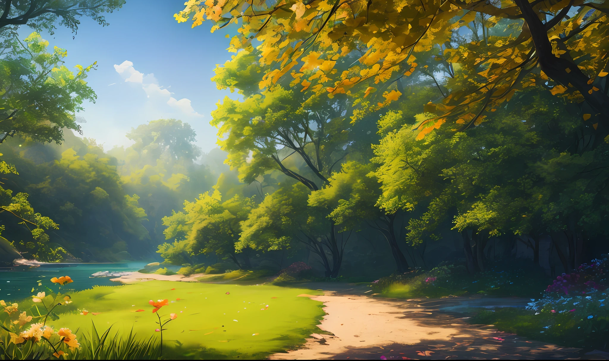 Masterpiece, best quality, (very detailed CG unity 8k wallpaper) (best quality), (best illustration), (best shadows) Nature', blue sea,delicate leaves petals of various colors falling in the air light Tracking, super detailed --v6