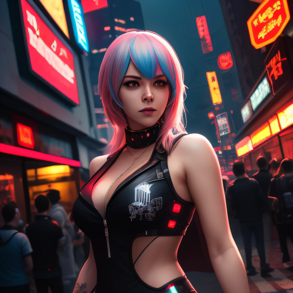 attractive young female, beautiful model, long flowing black blue pink hair, cyberwear, retro-cyberpunk technological equipment & accessories, cute anime cyberpunk girl aesthetics, glamour, insanely detailed and intricate, hypermaximalist, sharp, focused, elegant, hyper realistic, super detailed, Glowing Lights, Low Angle Fully Body Shot, Dynamic Action Pose, Award winning Movie Poster, visible pores, highly detailed realistic eyes, cyberpunk style Costume with high quality fabric, intricate beautiful face, Hyperrealistic, Hyperdetailed, ultra high detailed photograph, intricate detail, ultra detail, perfectly realistic lights, realistic reflex, photorealistic shot, ultra HD, award winning photography, 16k, Dramatic, DSLR, Ultra-Wide Angle, cinematic gentle lighting, vivid colors, sharp graphic, full color, High contrast Details, High sharpness, tone mapping, ambient occlusion, volumetric light, iridescent glow, retrofuturism, cyberpunk art by Maciej Kuciara, standing in a city at night, glowing neon, cgsociety, Rim Lights, Сinematic lighting, 4k --auto