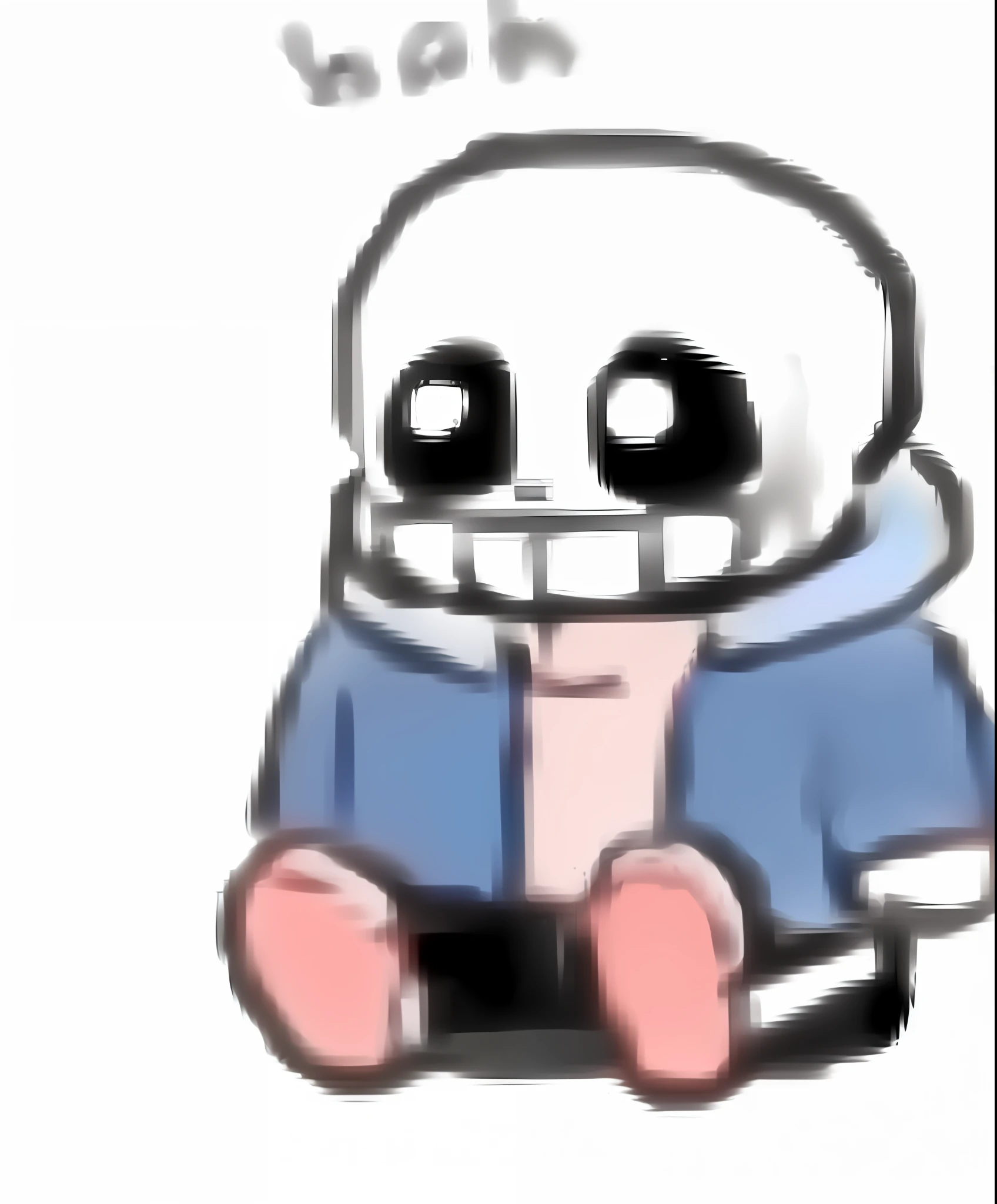 a cartoon panda bear sitting on the ground with a blue jacket, sans undertale, sans from undertale, Cute skeleton, Undertale Frisk, [[[[grinning evily]]]], Cartoon Cute, resin, very very low quality picture, giddy smirk, Telegram stickers, smiling but has a temper, Red Dieter meme, unsettling grin, this character has cryokinesis