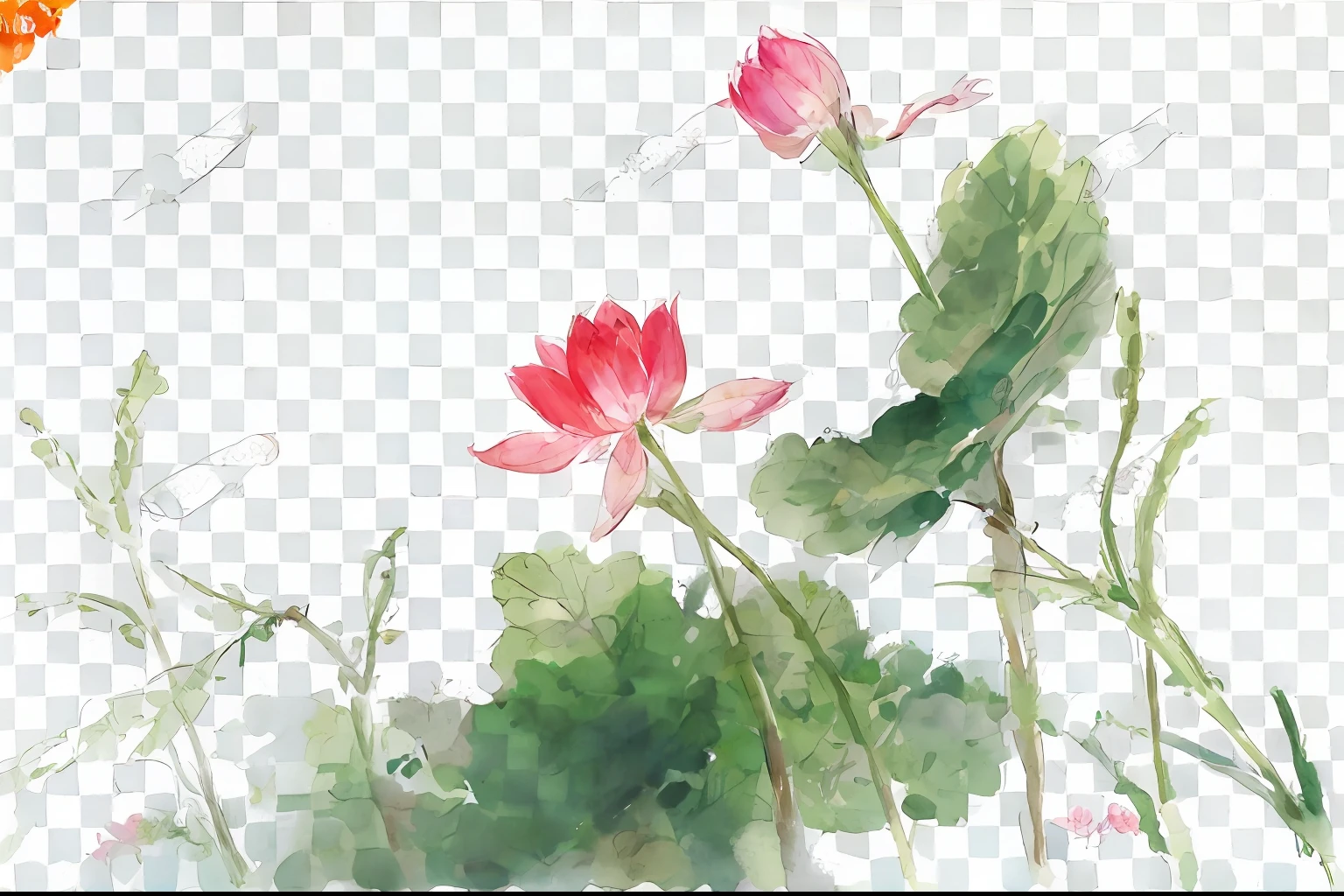 a painting of a flower with a green stem and pink petals, chinese watercolor style, Chinese painting style, Chinese style painting, Middle metaverse, Traditional Chinese Ink Painting, 2 5 6 x 2 5 6, 256x256, Traditional Chinese painting, Traditional Chinese watercolor, China ink painting, Chinese painting, Chinese style, lotuses