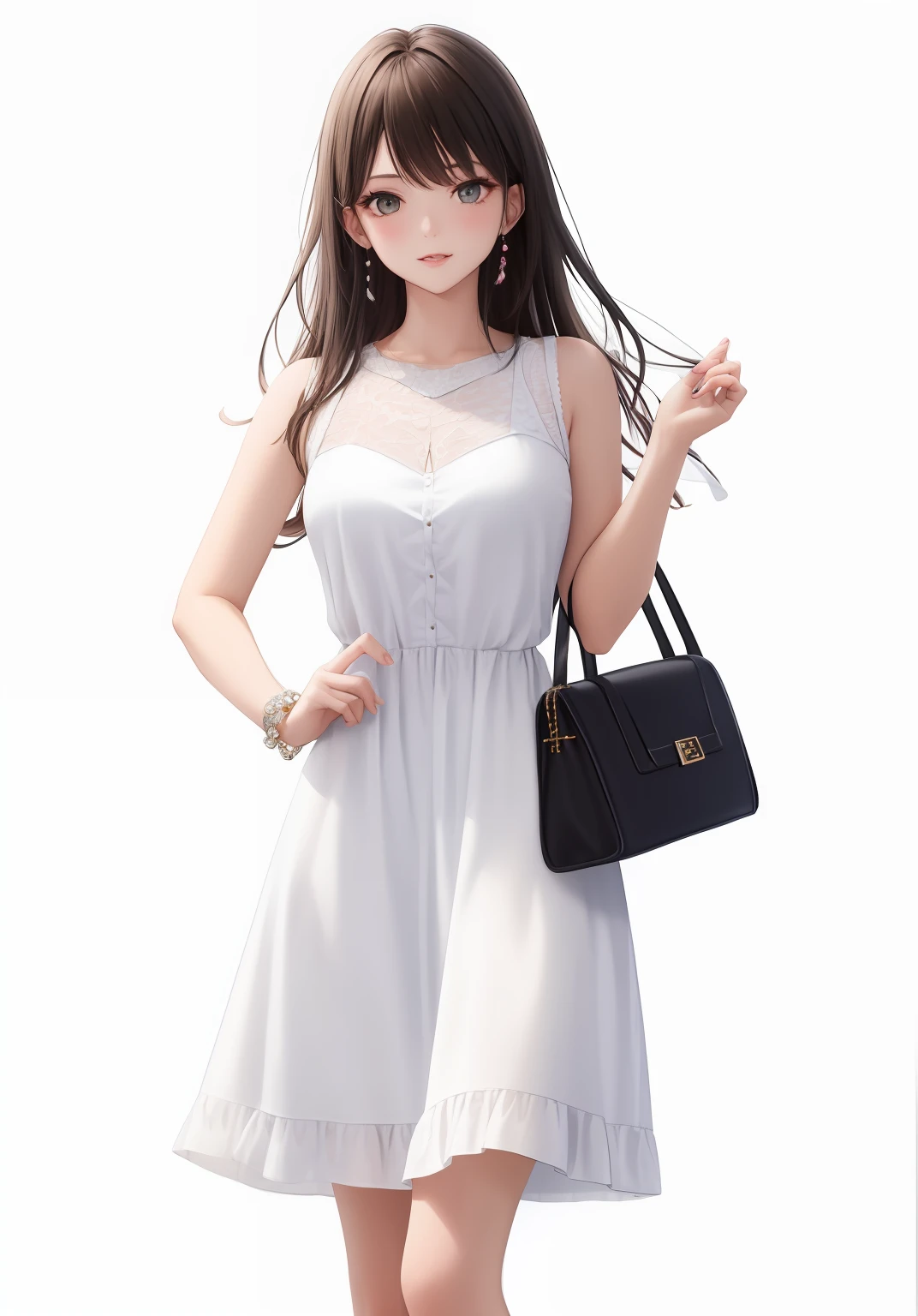 mulher em um vestido branco segurando uma bolsa preta, vestido elegante, wearing a white flowing dress, vestido branco elegante, vestido elegante, usando um vestido elegante, vestindo uma roupa elegante, usando um vestido branco bonito, roupas brancas da moda, usando vestido branco, white summer dress, roupas elegantes, usando um vestido branco, casual white garment, vestido sofisticado