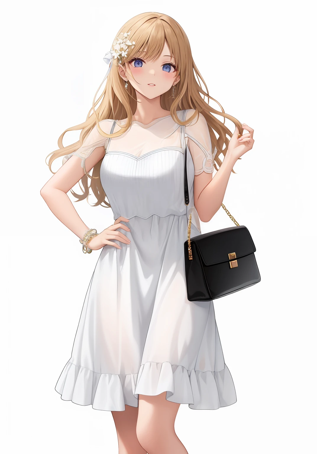 mulher em um vestido branco segurando uma bolsa preta, vestido elegante, wearing a white flowing dress, vestido branco elegante, vestido elegante, usando um vestido elegante, vestindo uma roupa elegante, usando um vestido branco bonito, roupas brancas da moda, usando vestido branco, white summer dress, roupas elegantes, usando um vestido branco, casual white garment, vestido sofisticado