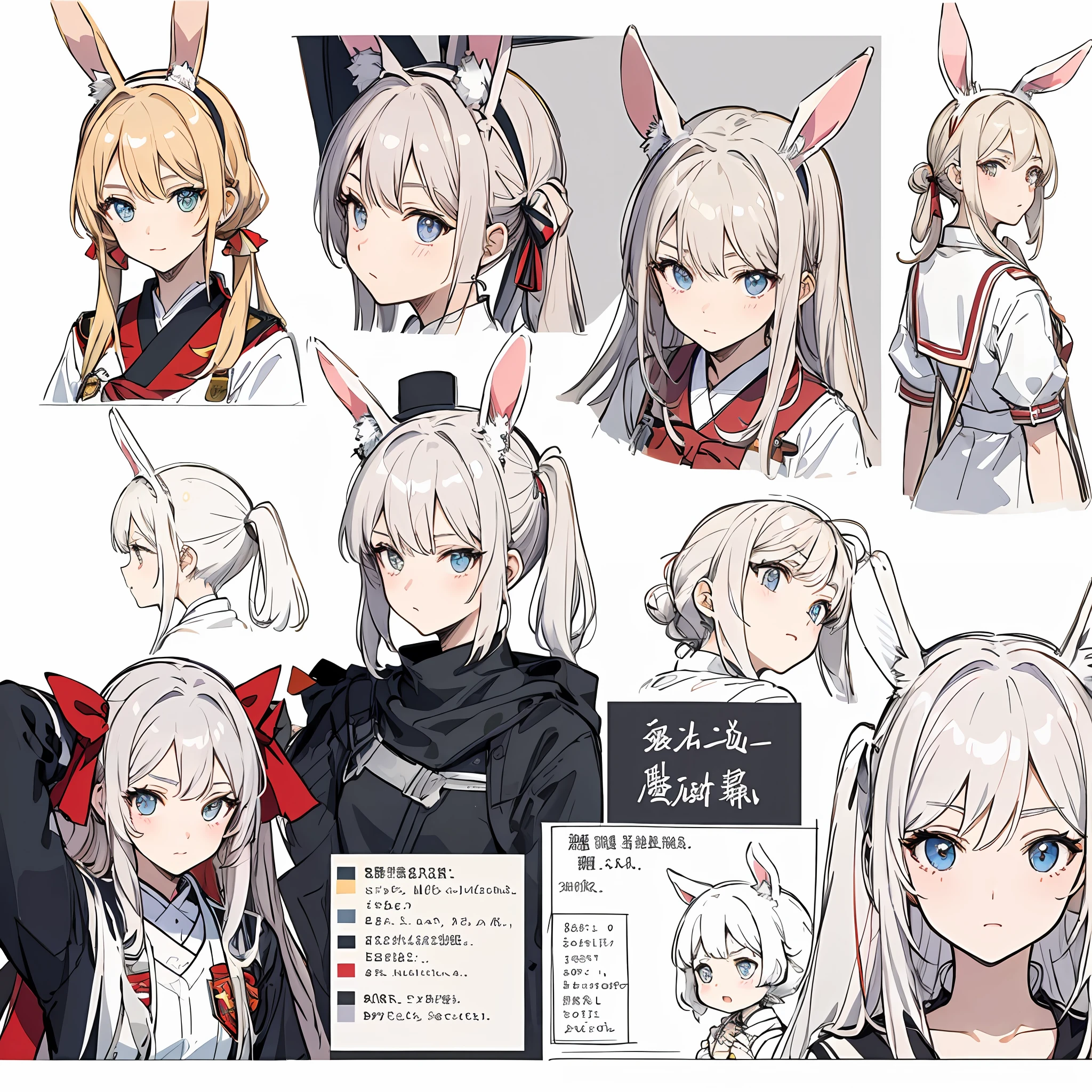 bunny ears，Squadron，Squadron clothing，80s fashion，Urban popular colors，（character design sheet，facefront，backfacing，Lateral face，Same character），The background is simple，pigtails，Mazu，Female brat，Thick eyebrows，thin waists，Beautiful blonde，pigtails，（nmasterpiece），（（HighestQuali）），（ultra detaild），gal girl，（beautifuleyes）），Clean and meticulous face，Five fingers，Textile shades，anatomy perfect