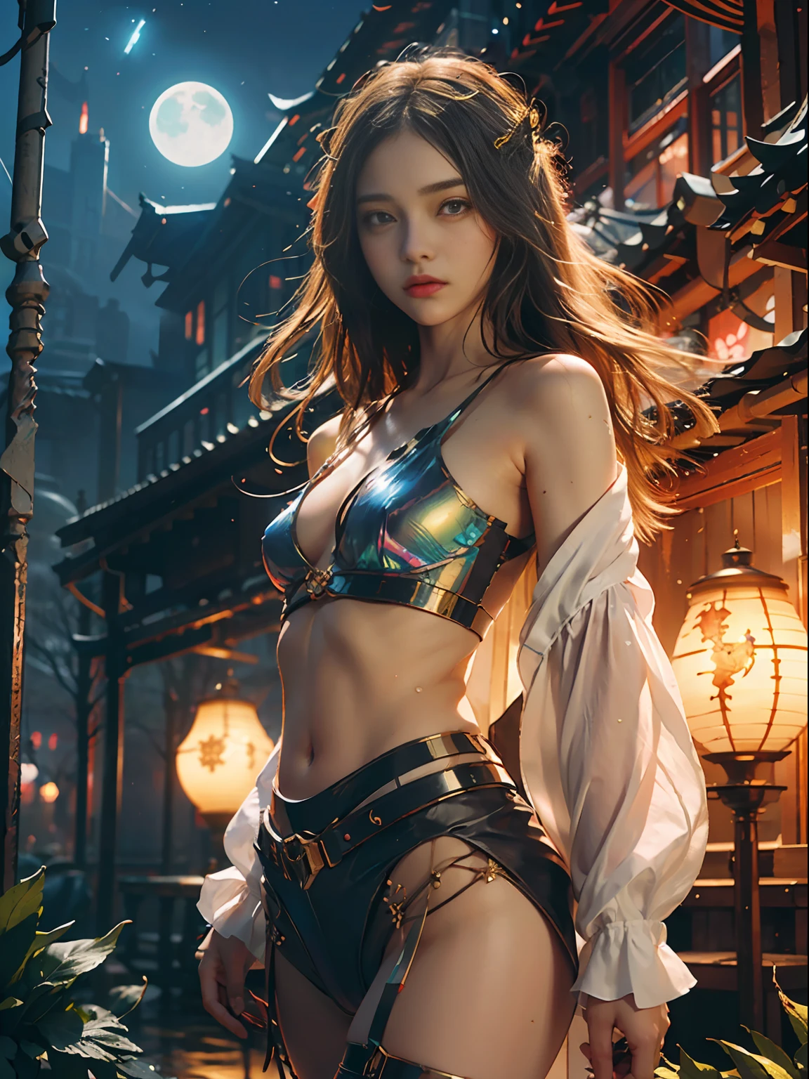 Masterpiece, Best Quality, Cinema, Official Art, Propaganda Art, Cinematic Wallpapers, Very Detailed CG Uniform 4k Wallpapers, Intricate Details, Upper Body, Facial Focus, Concept Art, Production Art, ( , highres, (realistic, photo-realistic:1.2), physically-based rendering, machinery, reflection, realistic, cyberpunk, symmetric front view close up head shot eyes symmetry face very sharp focus realistic award winning matte drawing movie lights, mecha, (Illustration: 1.1), slim, fair skin, delicate face, shine, tights, (long blonde hair), Japanese shrine costume, green eyes, battlefield, chip, shine, vast landscape photo, (from below, starry sky above, open field below), a girl standing on a flower field looking up, (string moon: 1.2), (meteor: 0.9), (nebula: 1.3), tree BREAK making art, (Warm light source: 1.2), (Firefly: 1.2), lamps, lots of purple and orange, intricate details, volumetric lighting, realism BREAK (Masterpiece: 1.2), (Best Quality), 4K, Ultra-Detailed, (Dynamic Composition: 1.4), Very Detailed, Rich in Detail, (Iridescent Colors: 1.2), (Glowing, Atmospheric Illumination), Dreamy, Fantastic, (Solo: 1.2) Gray Hair, Long Flowing Hair, Strong Wind, Orange Eyes, Shiny Eyes, Large, Face, Chest and Thighs Raw, Visible. photorealistic real, portfolio, fine LED,beautifully decorated, beautiful relief, small parts polymerization, metal cylinder, detailed neon, fine LED, fine parts, gear, gauge, pressure gauge, steam
