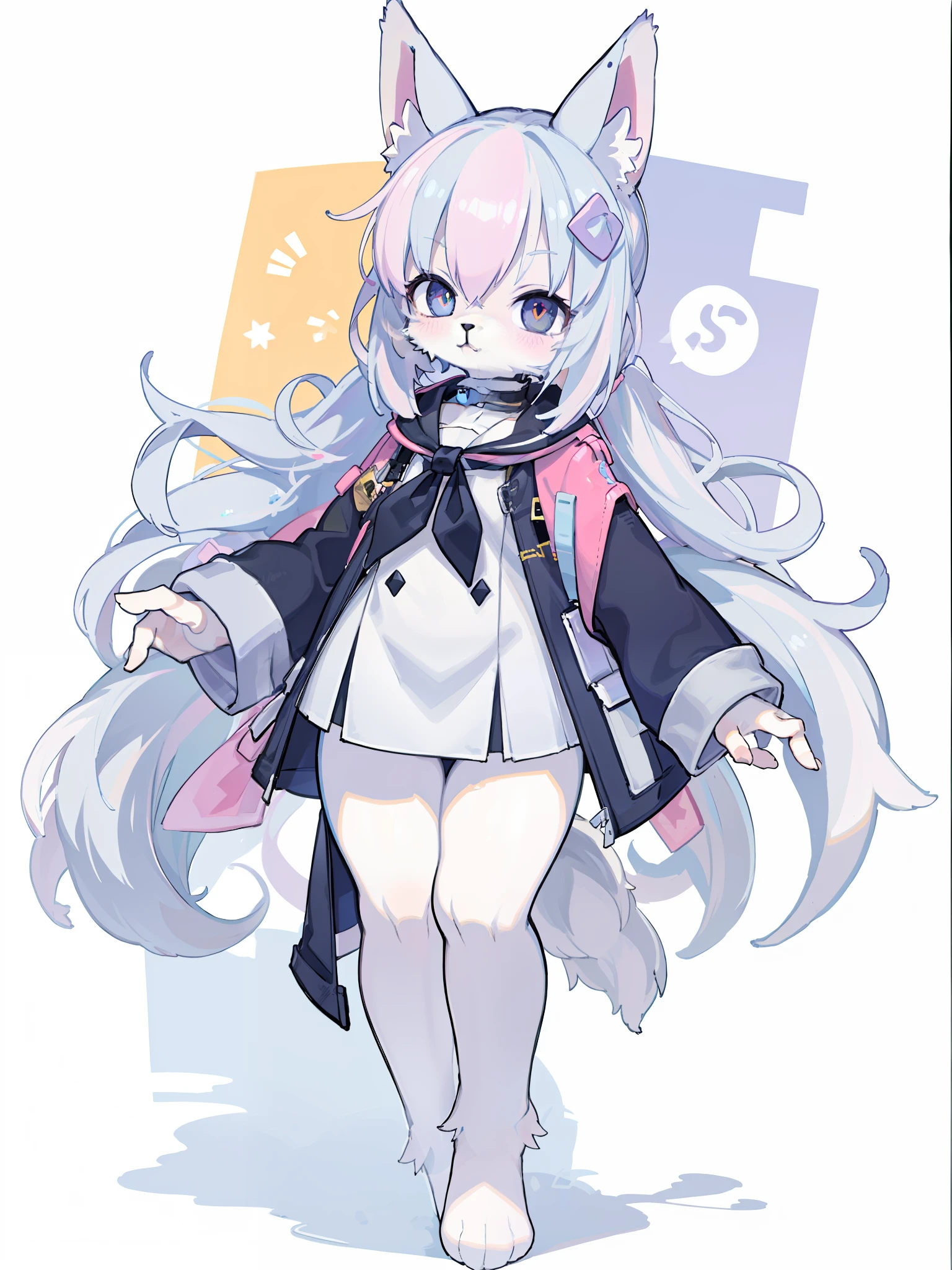 anime character with a cat and a cat - like outfit with a bow, female furry mini cute style, white cat girl, fullbody commission for, cute art style, White-haired fox, High quality anime art style, Holo is a wolf girl, Very beautiful anime cat girl, style of magical girl, full body adoptable,
