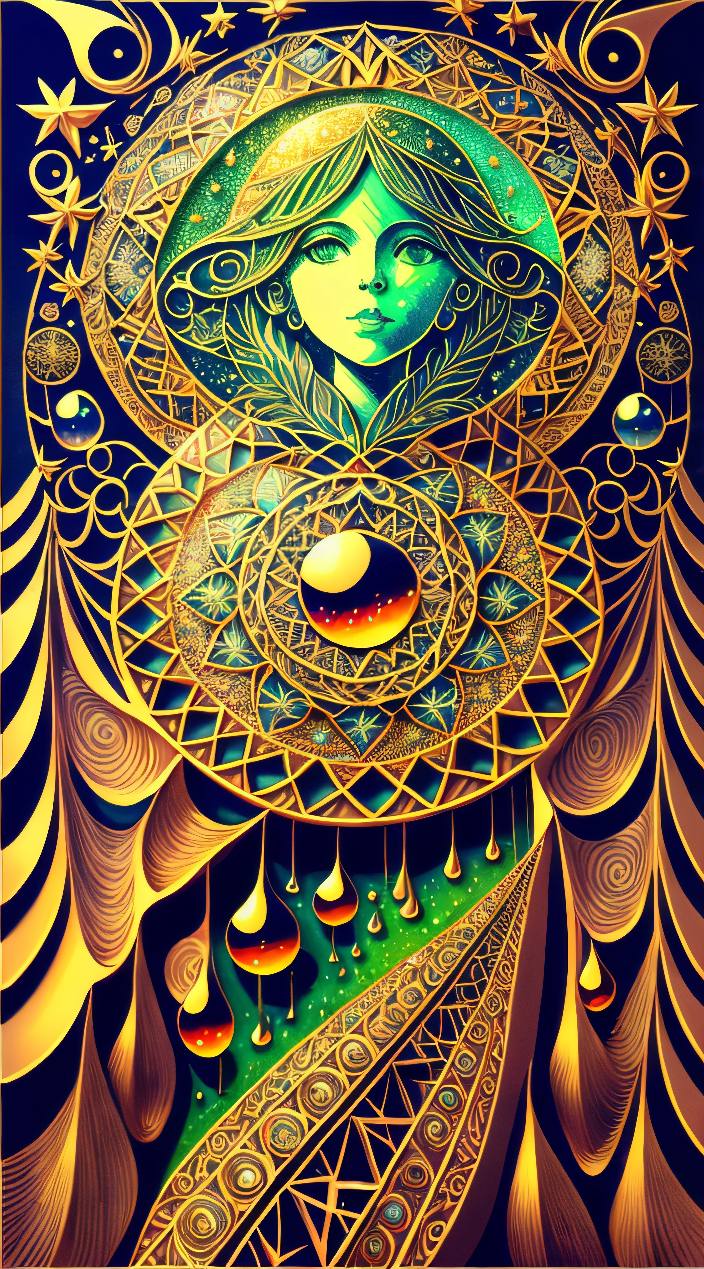 (masterpiece, top quality, best quality, official art, beautiful and aesthetic:1.2) , green skin godess and god ,mirror,child,extreme detailed,colorful,highest detailed, official art, unity 8k wallpaper, ultra detailed, beautiful and aesthetic, beautiful,fractal art, masterpiece, best quality, (zentangle, mandala, tangle, entangle) ,holy light,gold foil,gold leaf art,glitter drawing, PerfectNwsjMajic ,dwelling place of ancient beings ,as above so below ,hyperdimension ,panorama view,dept and field ,timetraffeling , past and future form,formless,dimension x , protoculture ,symbiosis,Epic cinematic brilliant stunning intricate meticulously detailed dramatic atmospheric maximalist realistic organic climactic effervescent bubbling dripping splashing exploding bubbles of firework and rocks,astrology signs ,tarot , Lady Frieda Harris .