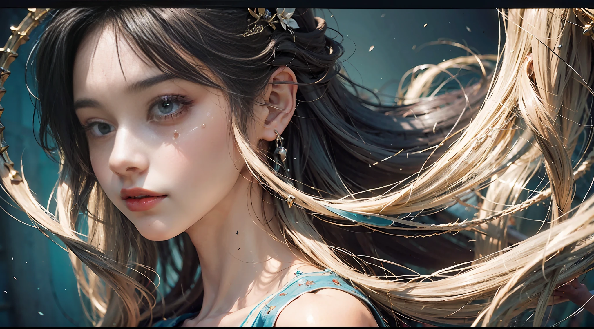 sorrowful、shed tears、shadowy、Light and shadow、Vast space、(A masterpice、best quality、best quality、Official art、Beautifully Aesthetic:1.2)、(38 talented beauty:1.3)、intensely detailed、(Fractal Art:1.2)、colorfully、highestdetailed、(Zentangle:1.2)、(Dynamic Pause) 、(Abstract background:1.5)、(:1.2)、(Many colors:1.4)、Haut du corps、Photo in a frame、sad、Crying、Tears、Crying