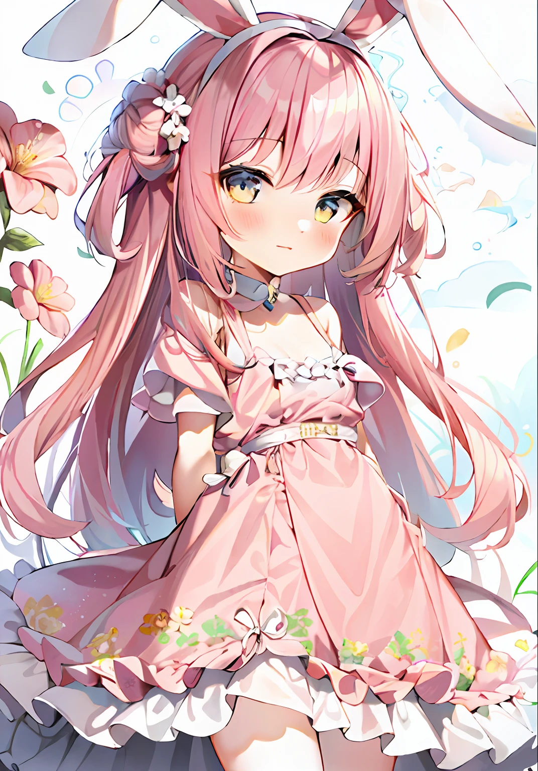 anime girl with pink hair and bunny ears in a pink dress, cute anime waifu in a nice dress, loli in dress, Cute anime girl, splash art anime loli, small curvy loli, Cute anime, Soft anime illustration, Anime art wallpaper 4 K, Anime art wallpaper 4k, anime visual of a cute girl, Anime art wallpaper 8 K