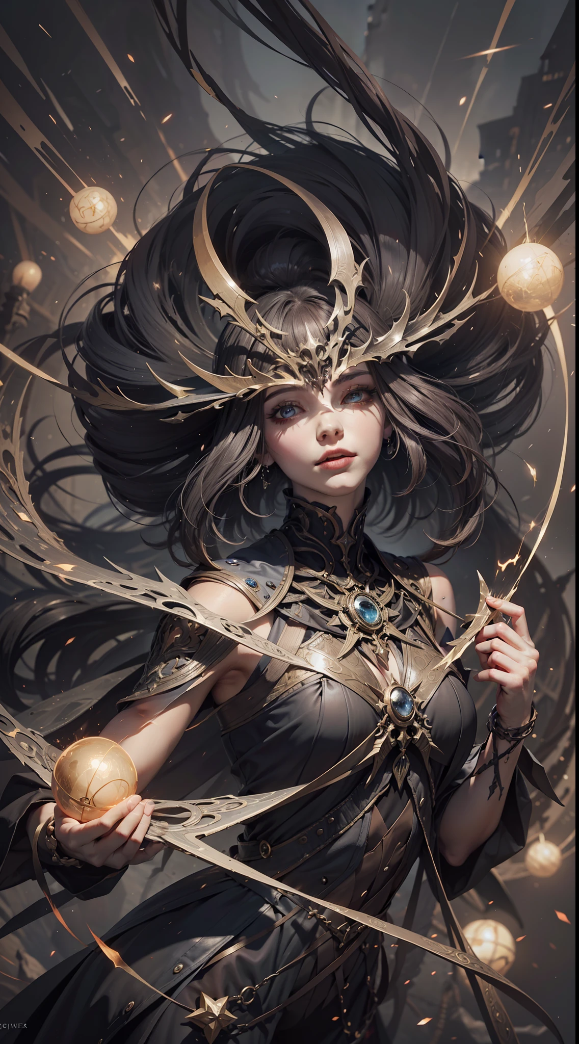 (Very detailed 8K wallpapers), The middle ground of a terrifying necromancer,magic, Bright magic, Pentagram, Magic Circles, sparks, intricated, The highly detailed, dramatic