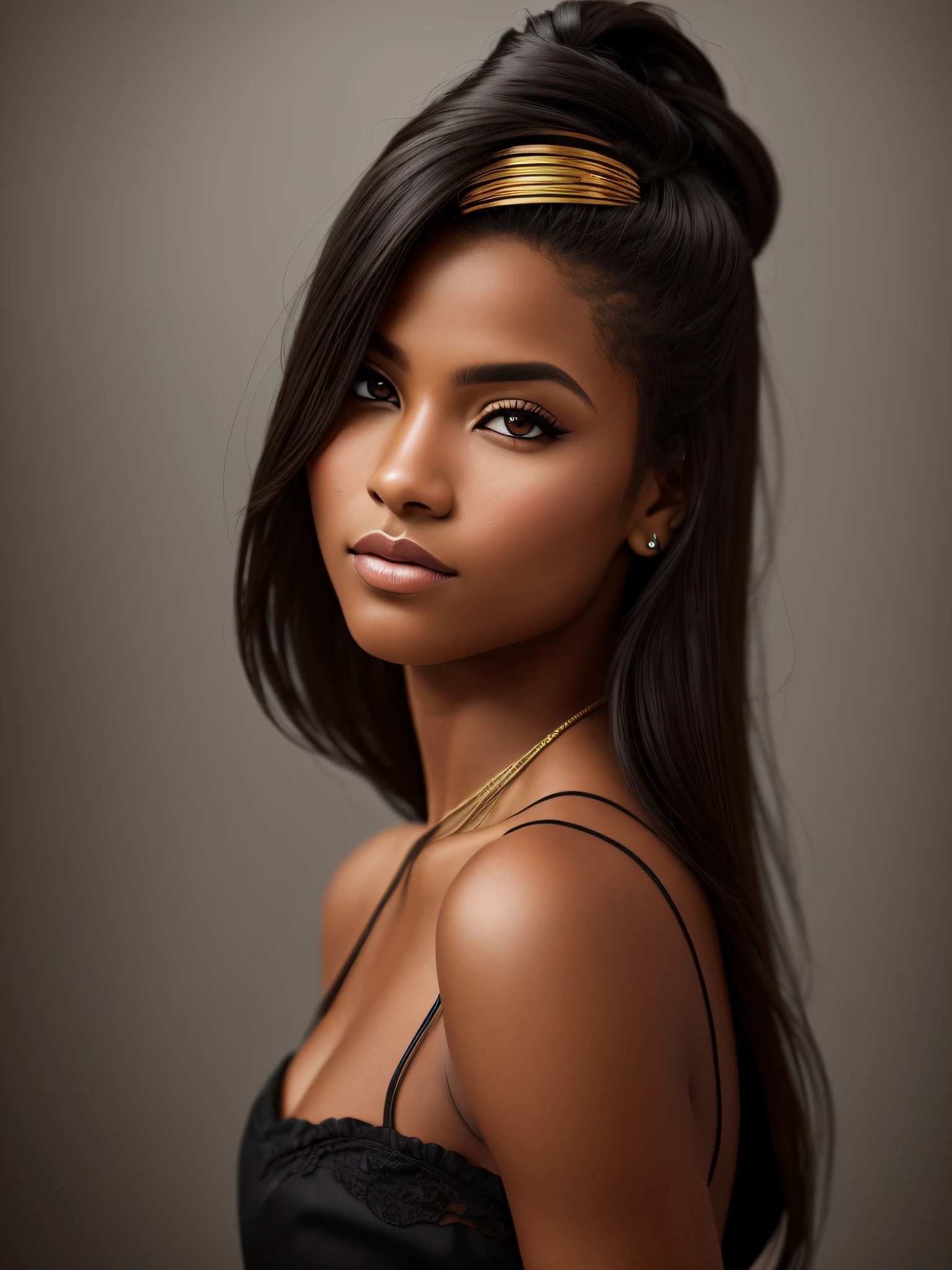 uma imagem realistica do modelo etinico de mulher negra mais bonita do brasil, Fotografia, Estilo de Retrato, Inspired by Fashion and Beauty Photographers, Lente: 85mm, Medium plan, Natural Daylighting, 4K resolution --auto